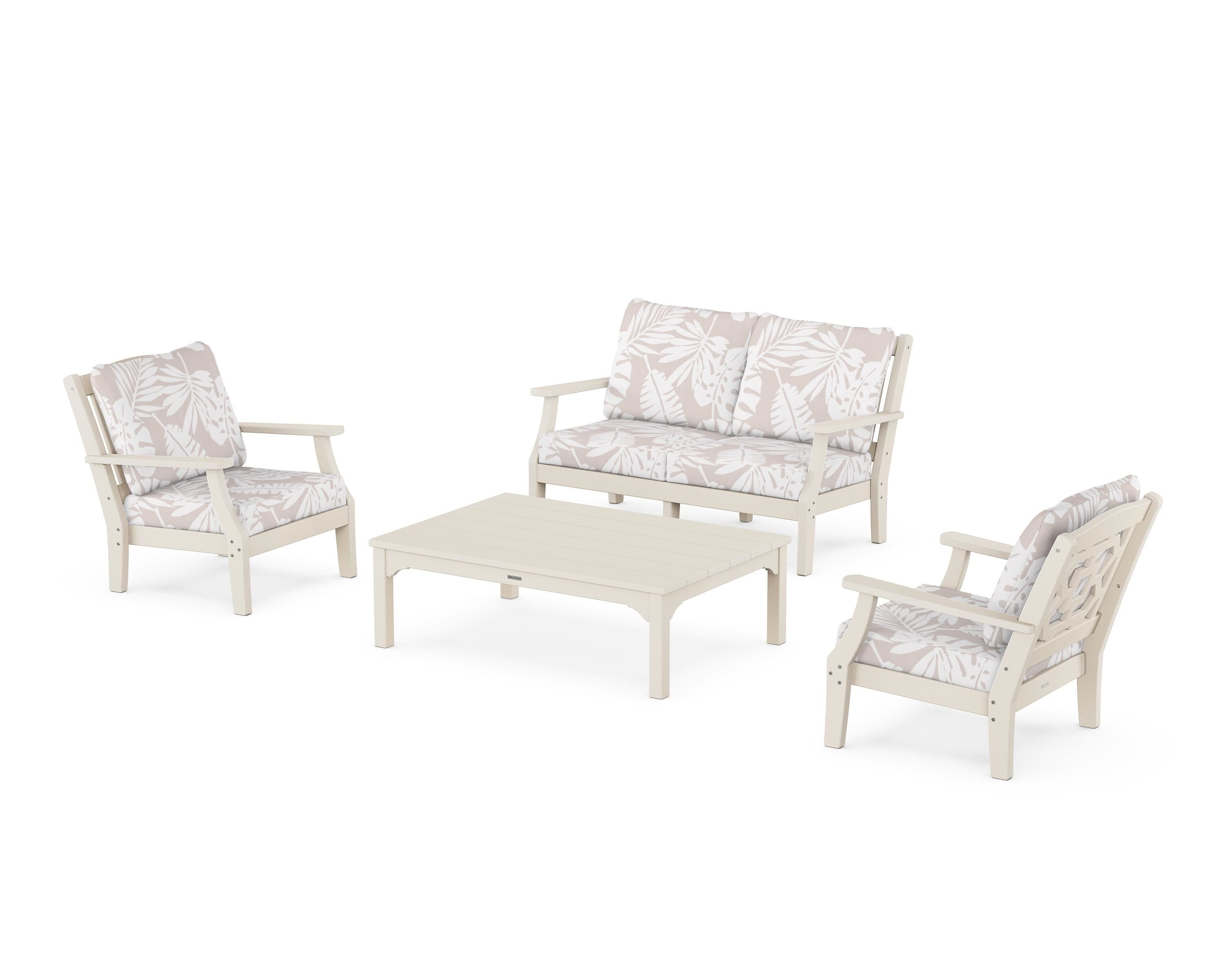 Martha Stewart by POLYWOOD® Chinoiserie 4-Piece Deep Seating Set with Loveseat in Sand / Leaf Dune Burlap