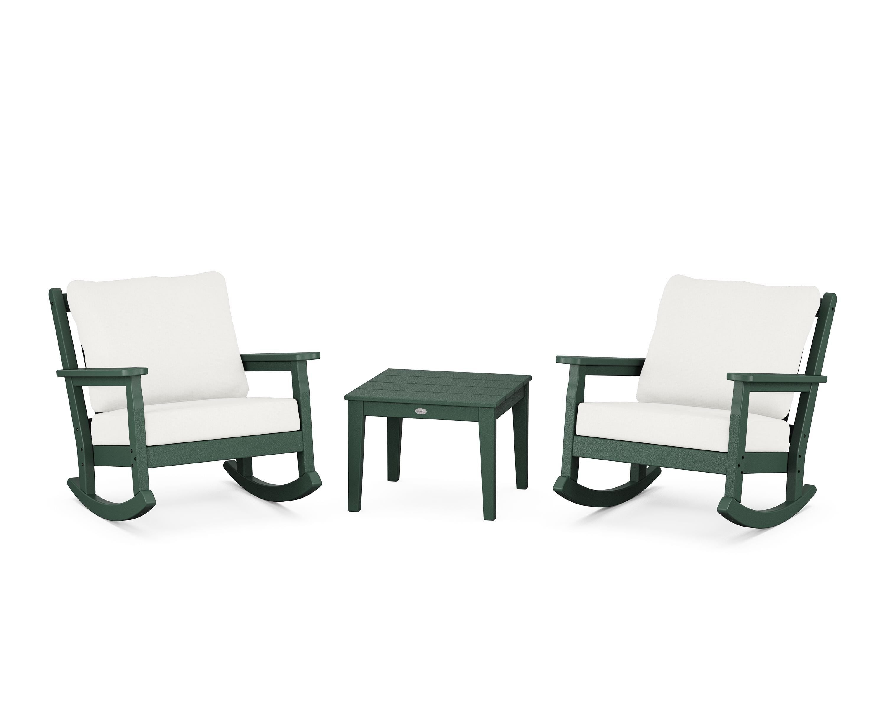 POLYWOOD® Chippendale 3-Piece Deep Seating Rocker Set in Green / Natural Linen