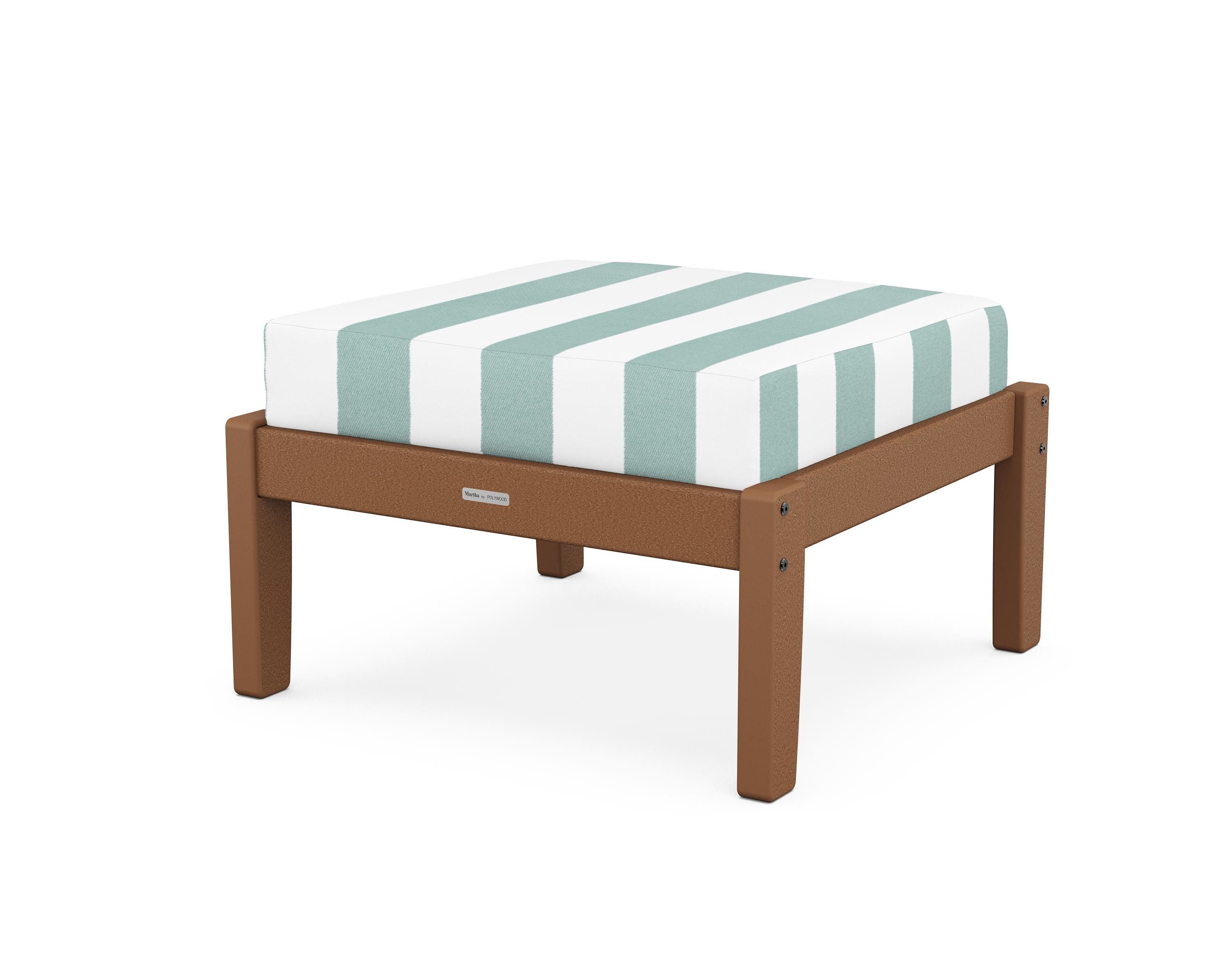 Martha Stewart by POLYWOOD® Chinoiserie Deep Seating Ottoman in Teak / Cabana Stripe Glacier Spa