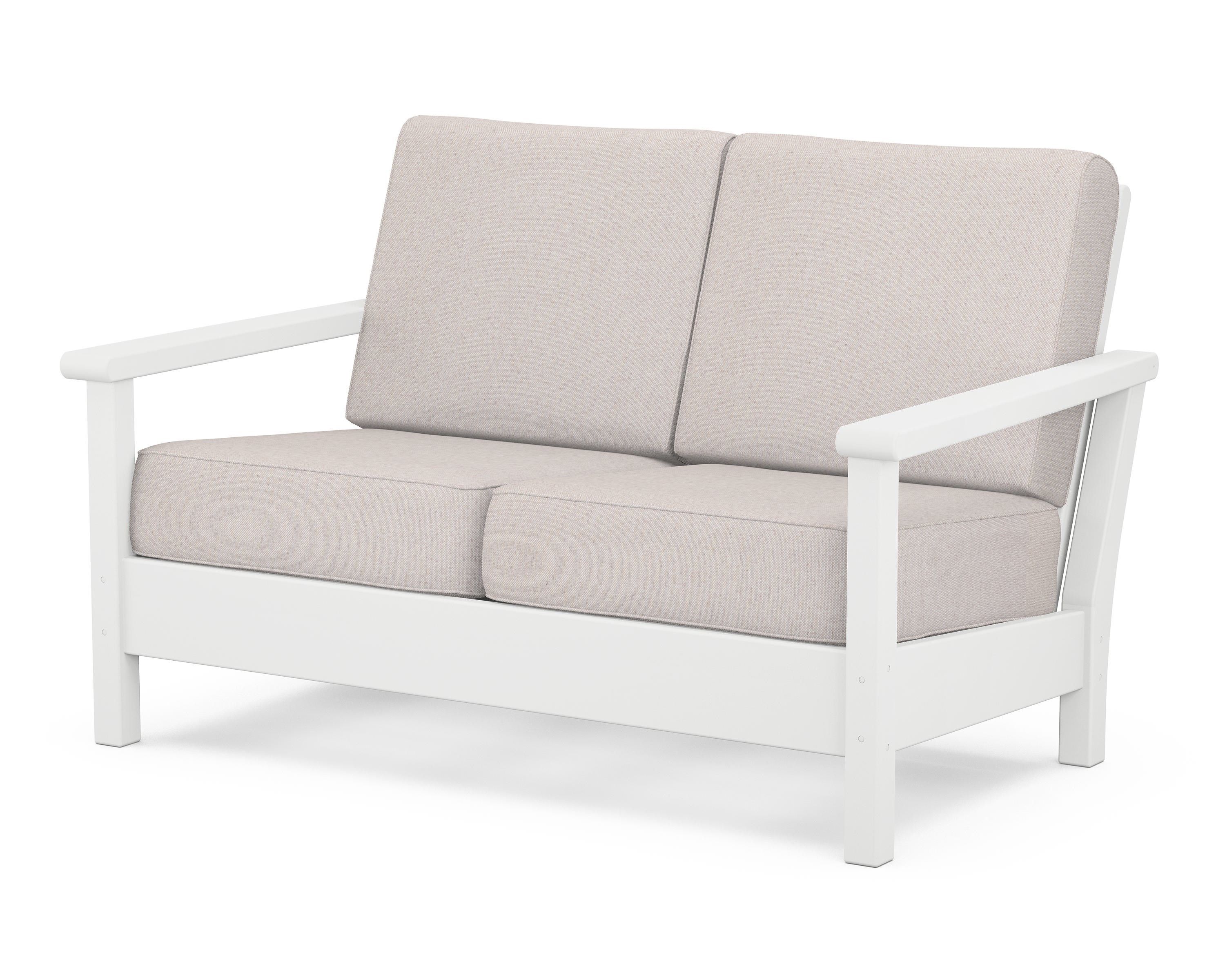 POLYWOOD® Harbour Deep Seating Loveseat in White / Dune Burlap