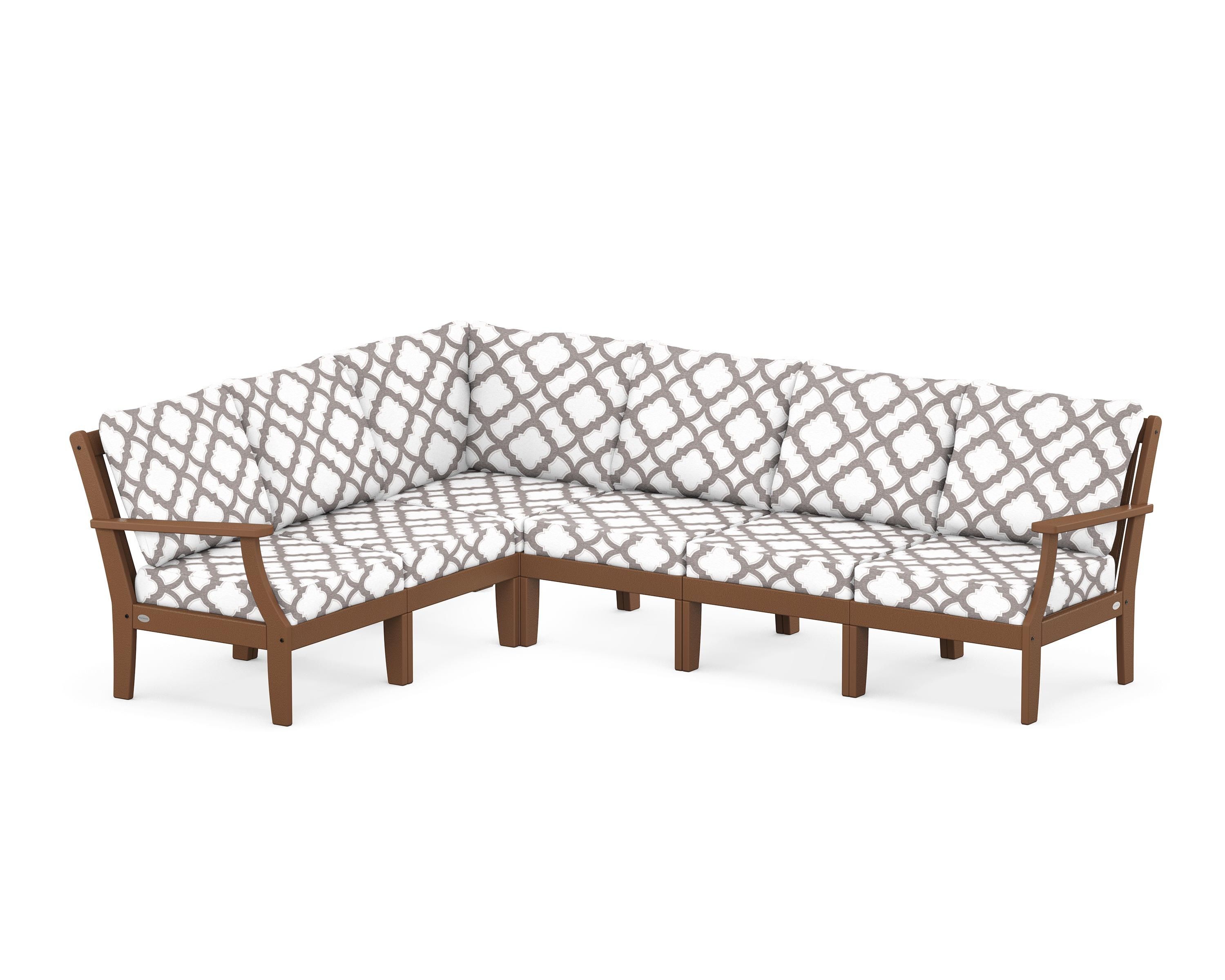 POLYWOOD® Braxton Modular 6-Piece Deep Seating Set in Teak / Trellis Grey Mist