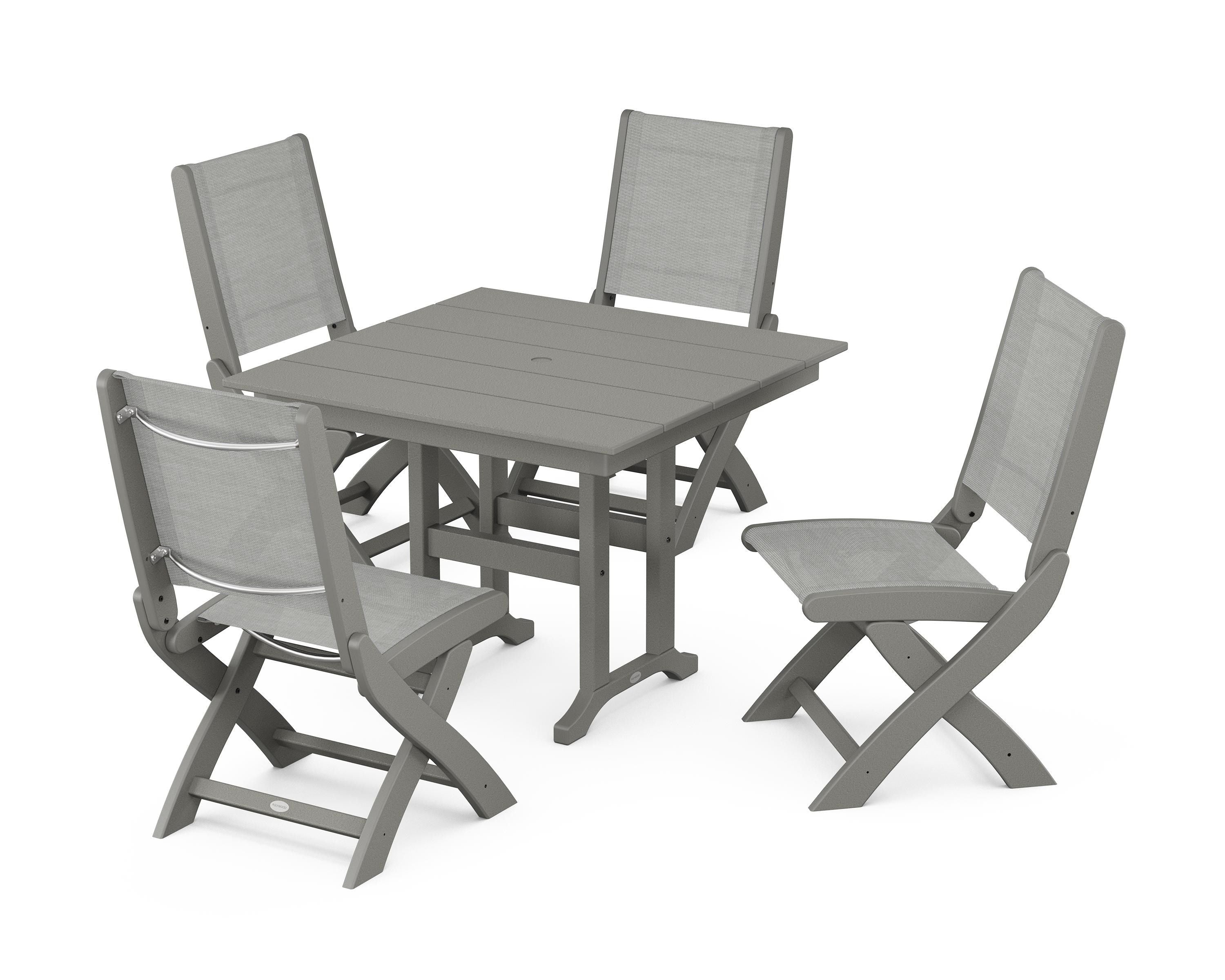 POLYWOOD® Coastal Folding Side Chair 5-Piece Farmhouse Dining Set in Slate Grey / Metallic Sling