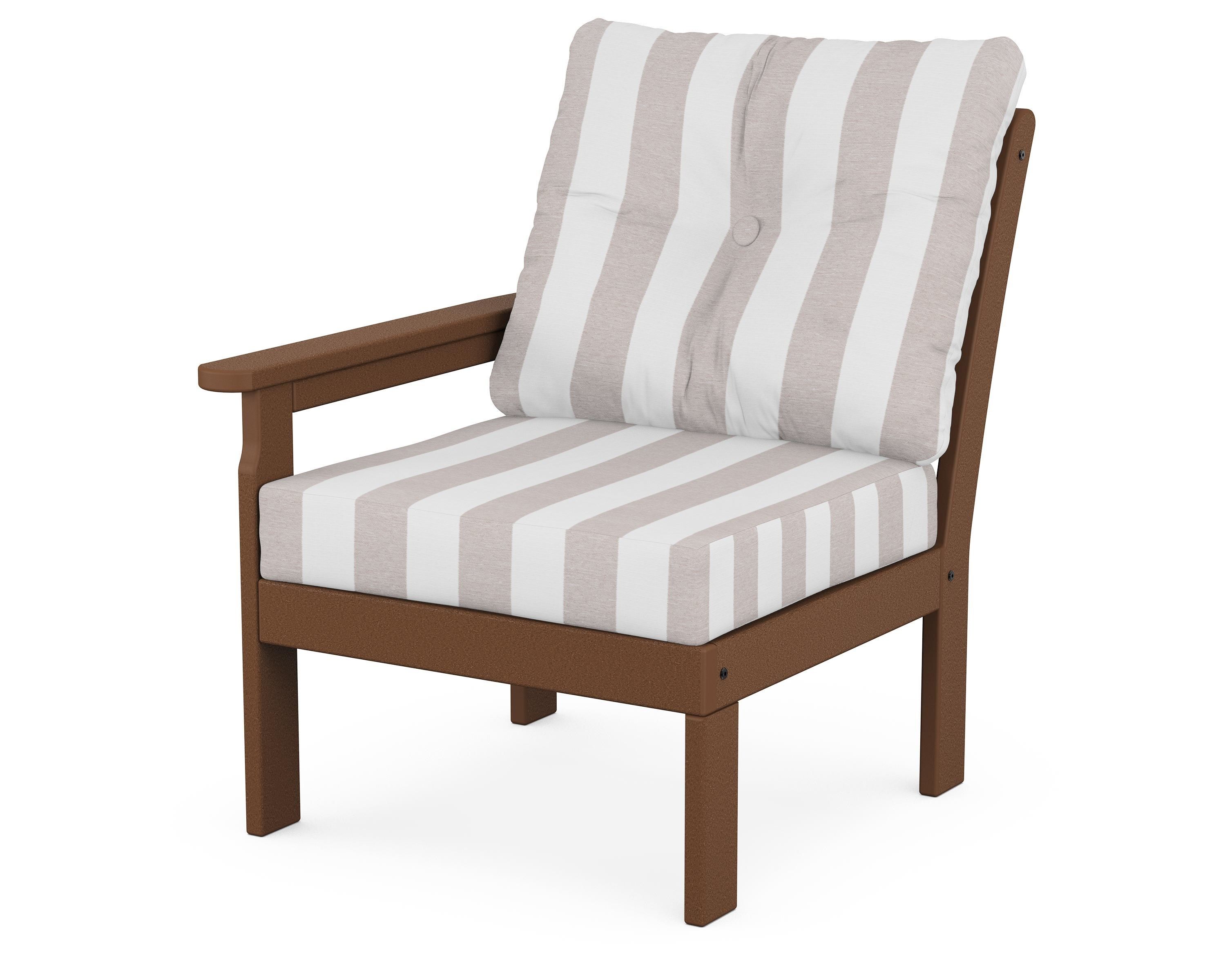 POLYWOOD® Vineyard Modular Left Arm Chair in Teak / Cabana Stripe Dune Burlap
