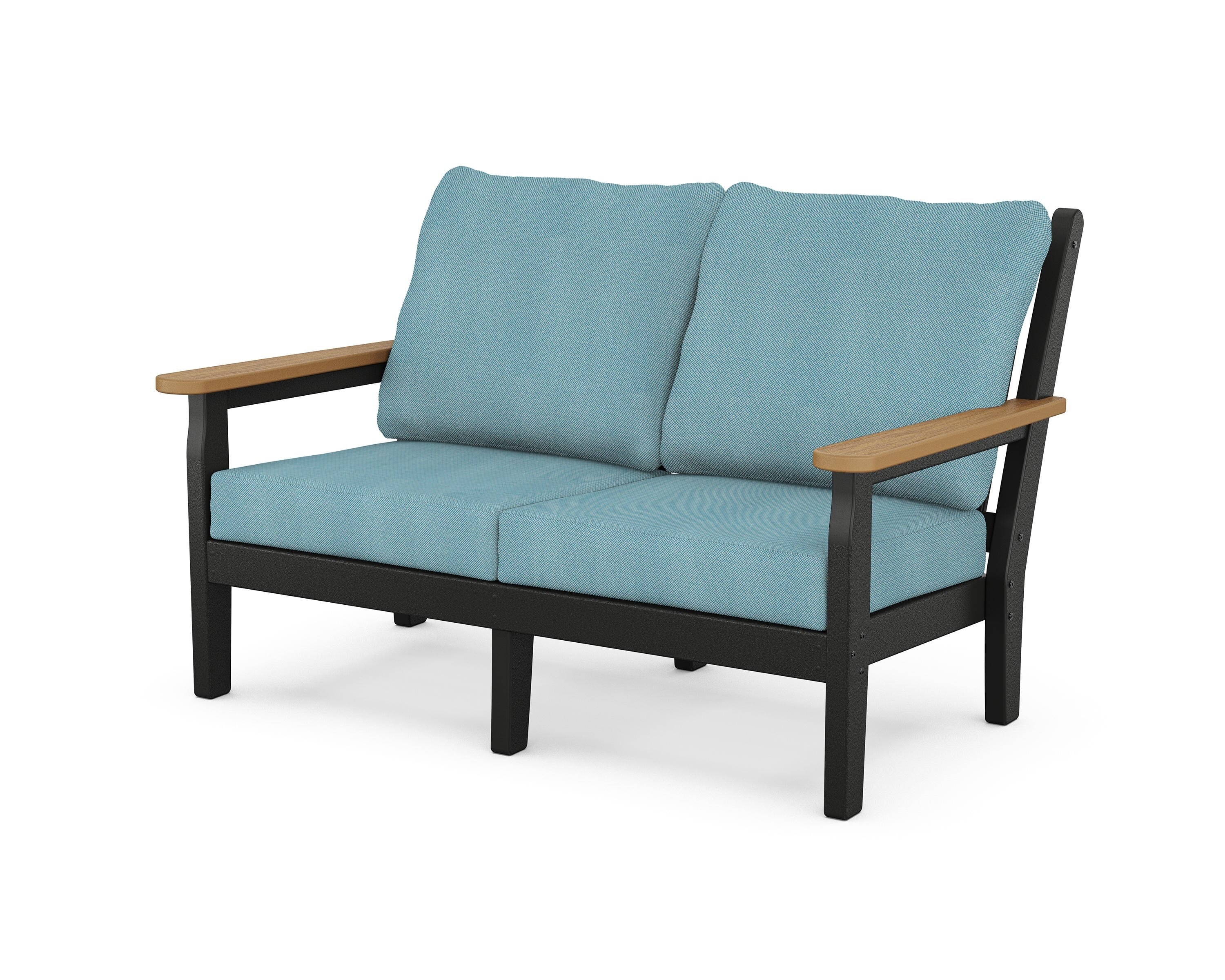 POLYWOOD® Chippendale Deep Seating Loveseat in Black / Natural / Lattice Sky Blue