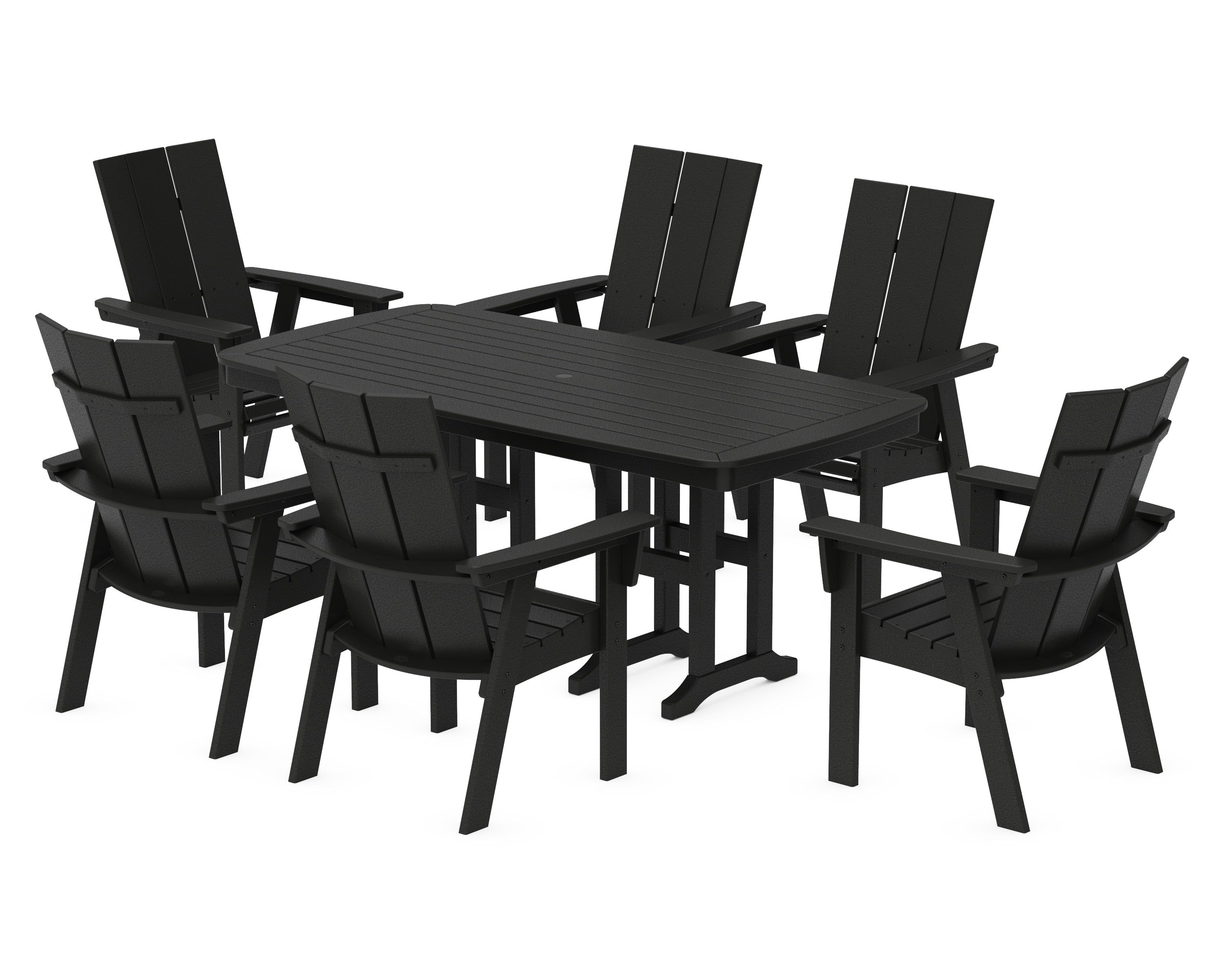 POLYWOOD® Modern Curveback Adirondack 7-Piece Dining Set in Black