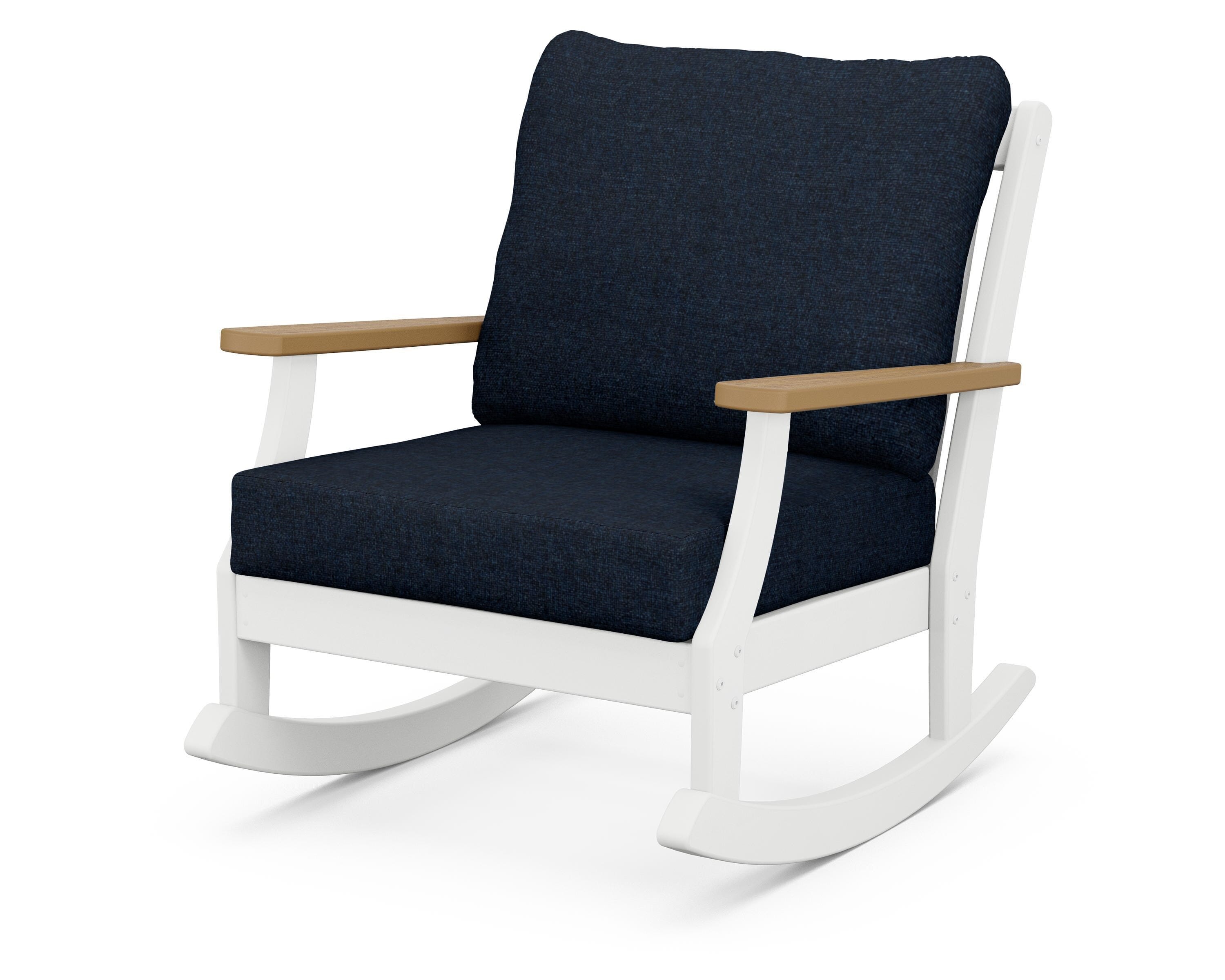 POLYWOOD® Braxton Deep Seating Rocking Chair in White / Natural / Marine Indigo