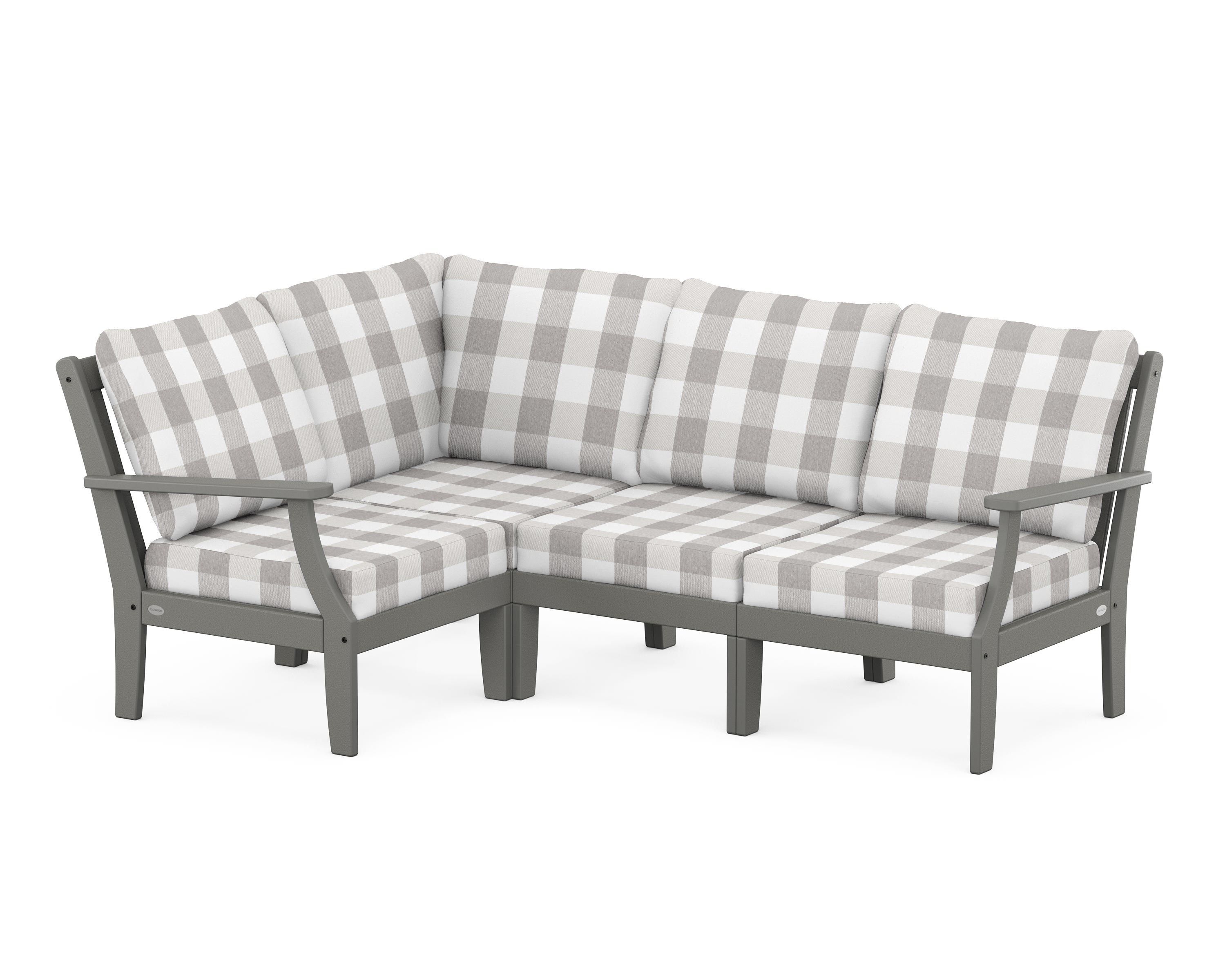 POLYWOOD® Braxton Modular 4-Piece Deep Seating Set in Slate Grey / Buffalo Plaid Grey Mist