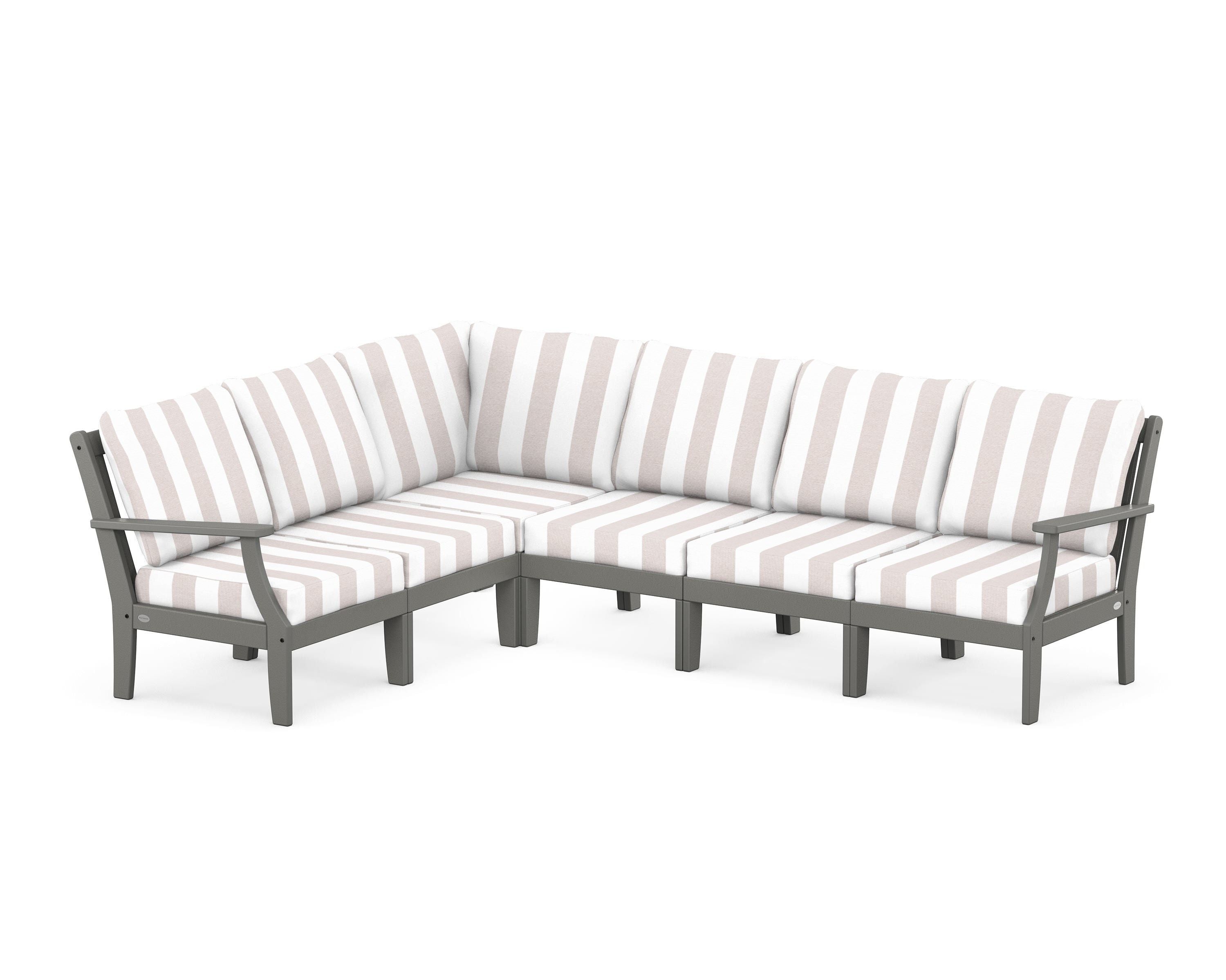 POLYWOOD® Braxton Modular 6-Piece Deep Seating Set in Slate Grey / Cabana Stripe Dune Burlap