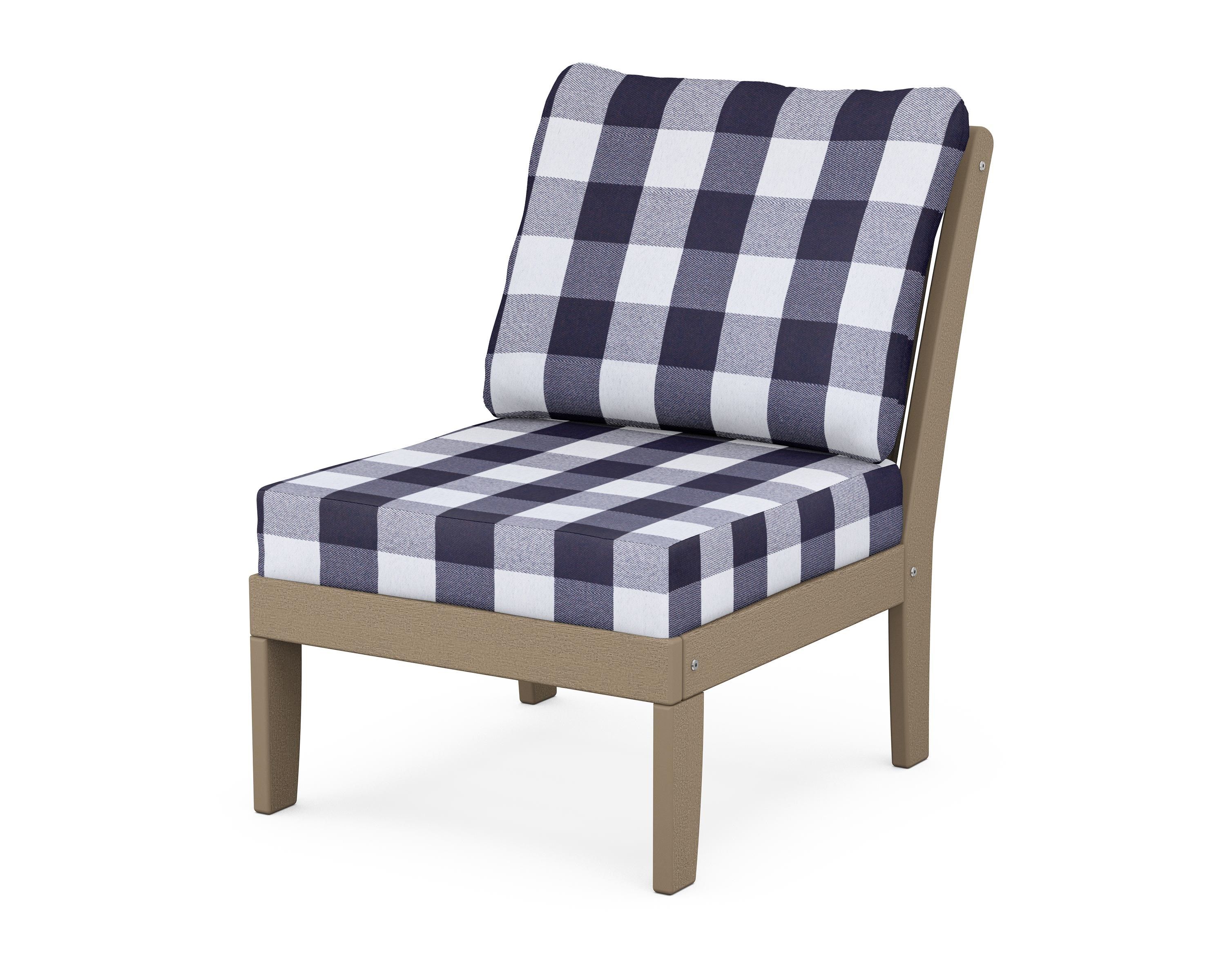 POLYWOOD® Braxton Modular Armless Chair in Vintage Sahara / Buffalo Plaid Navy