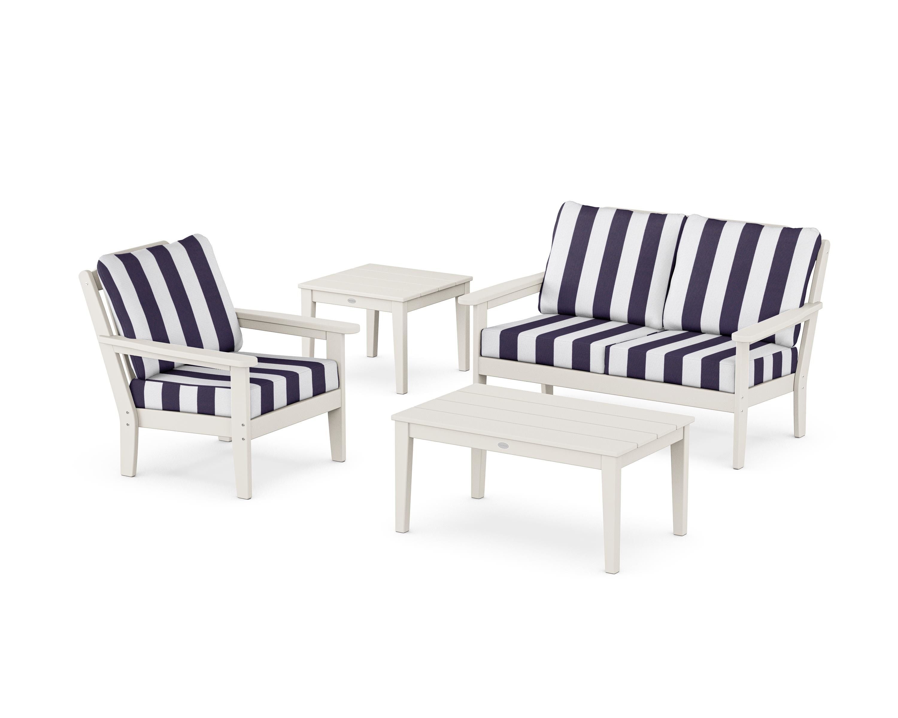 Country Living Wovendale 4-Piece Deep Seating Set in Sand / Cabana Stripe Navy