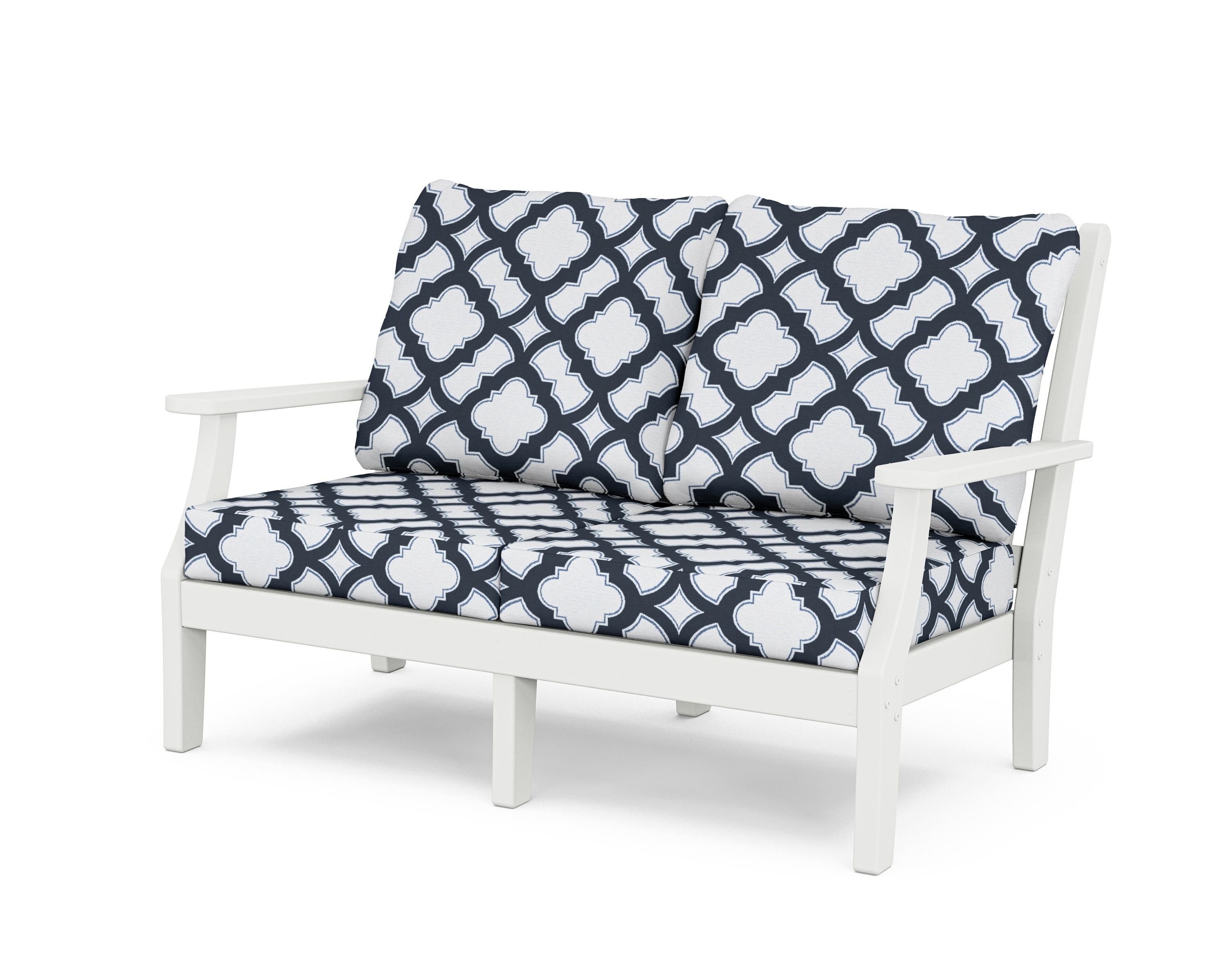 Country Living Wovendale Deep Seating Loveseat in White / Trellis Marine Indigo