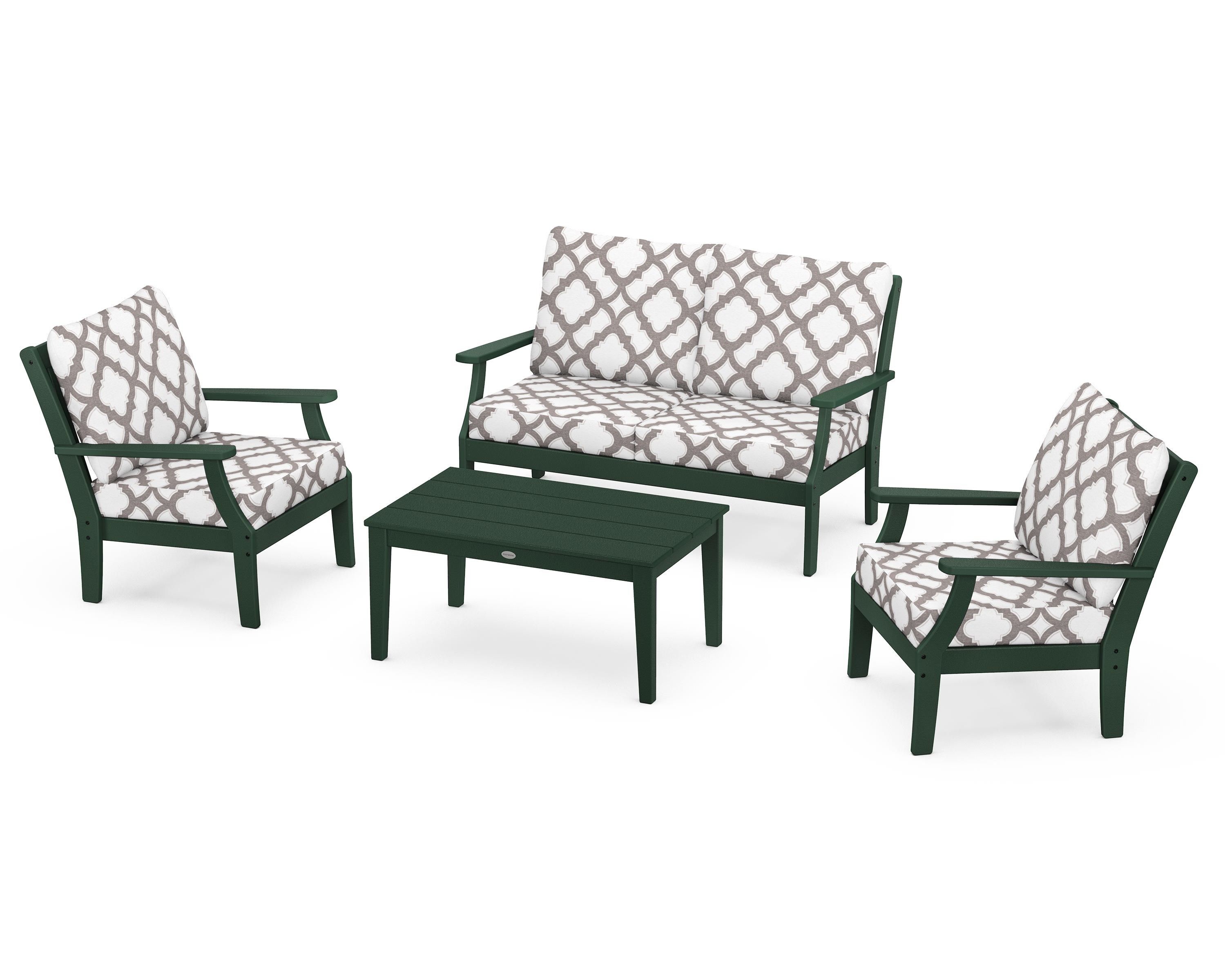 POLYWOOD® Braxton 4-Piece Deep Seating Chair Set in Green / Trellis Grey Mist