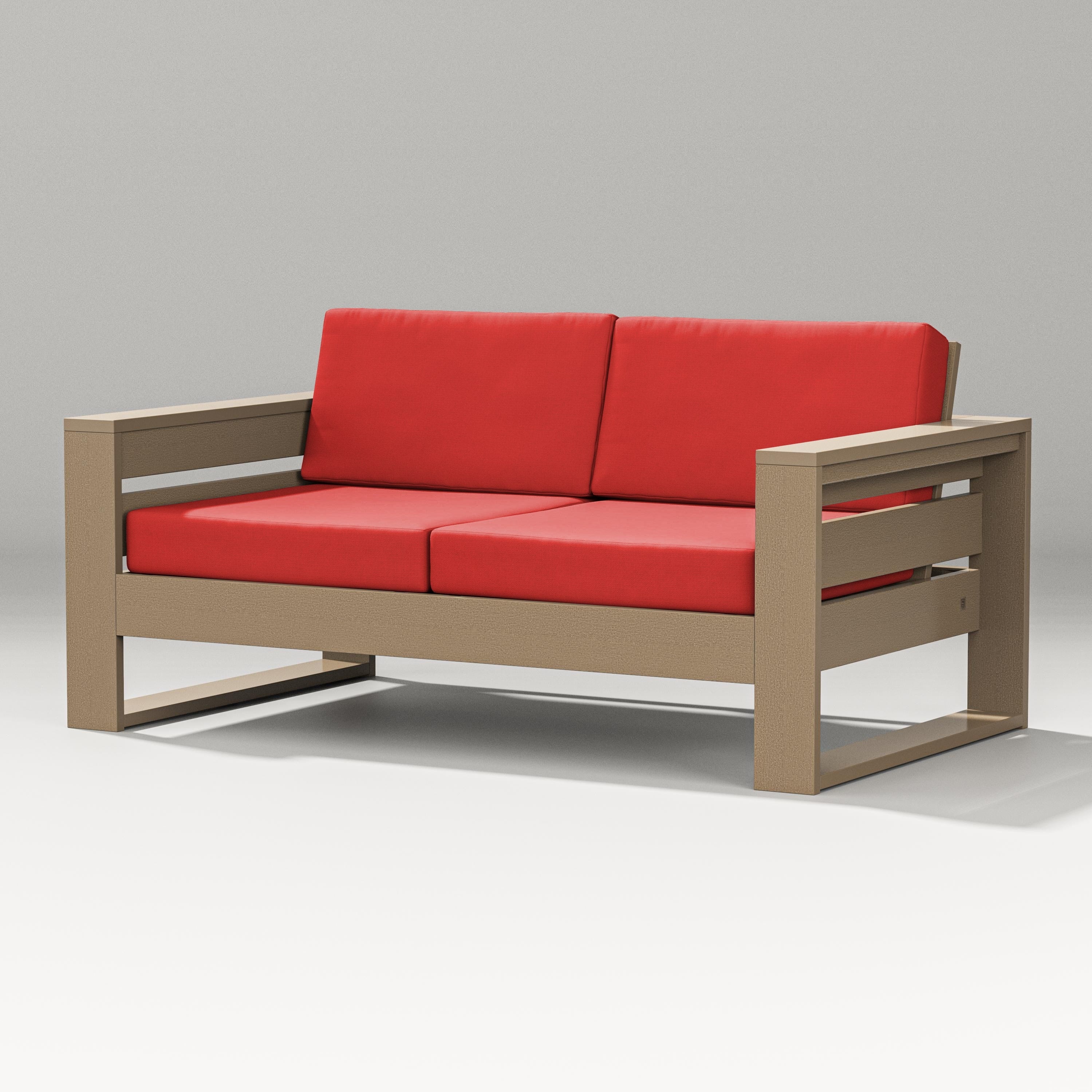 PW Designer Series Latitude Loveseat in Vintage Sahara / Crimson Linen