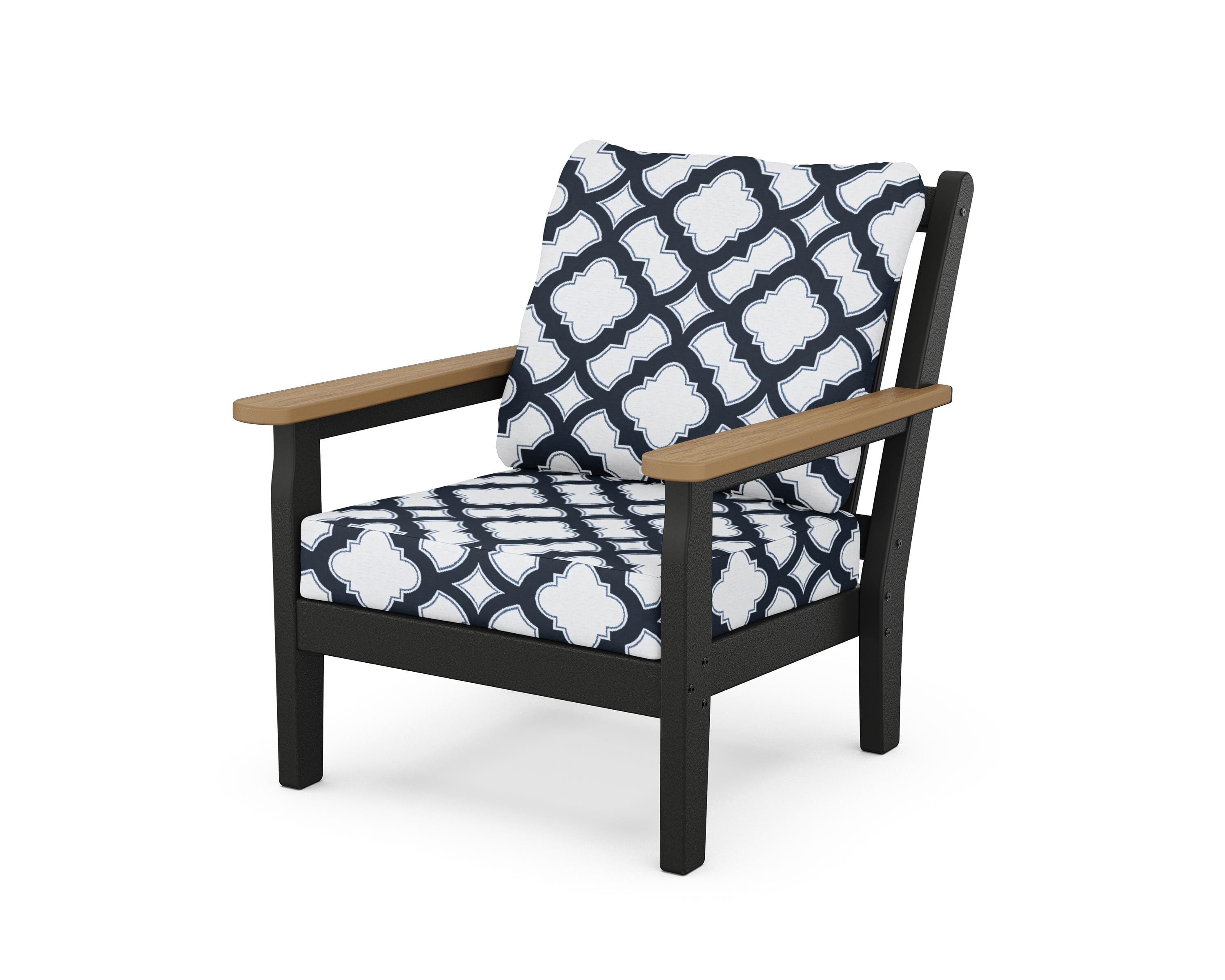 POLYWOOD® Chippendale Deep Seating Chair in Black / Natural / Trellis Marine Indigo