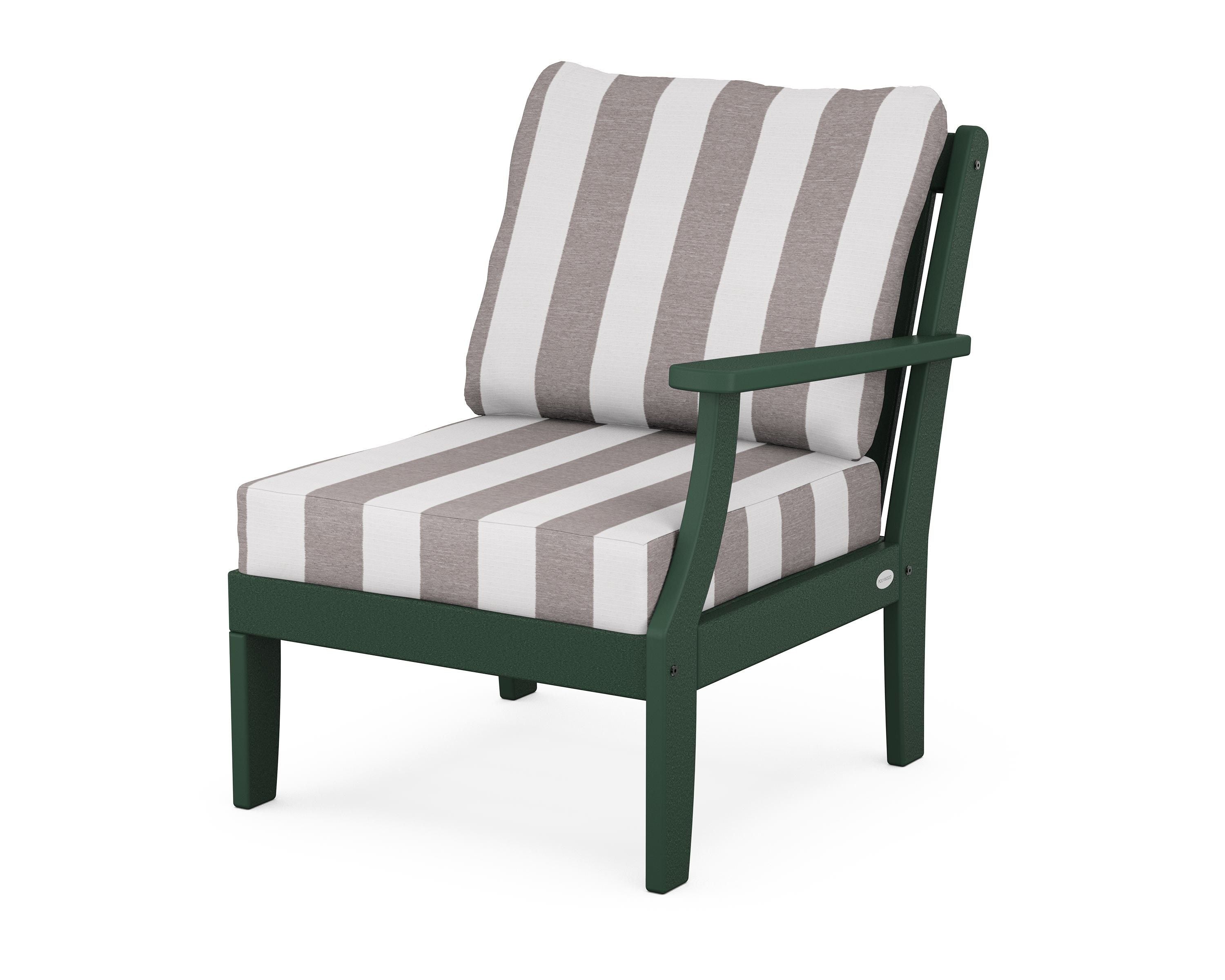POLYWOOD® Braxton Modular Right Arm Chair in Green / Cabana Stripe Grey Mist