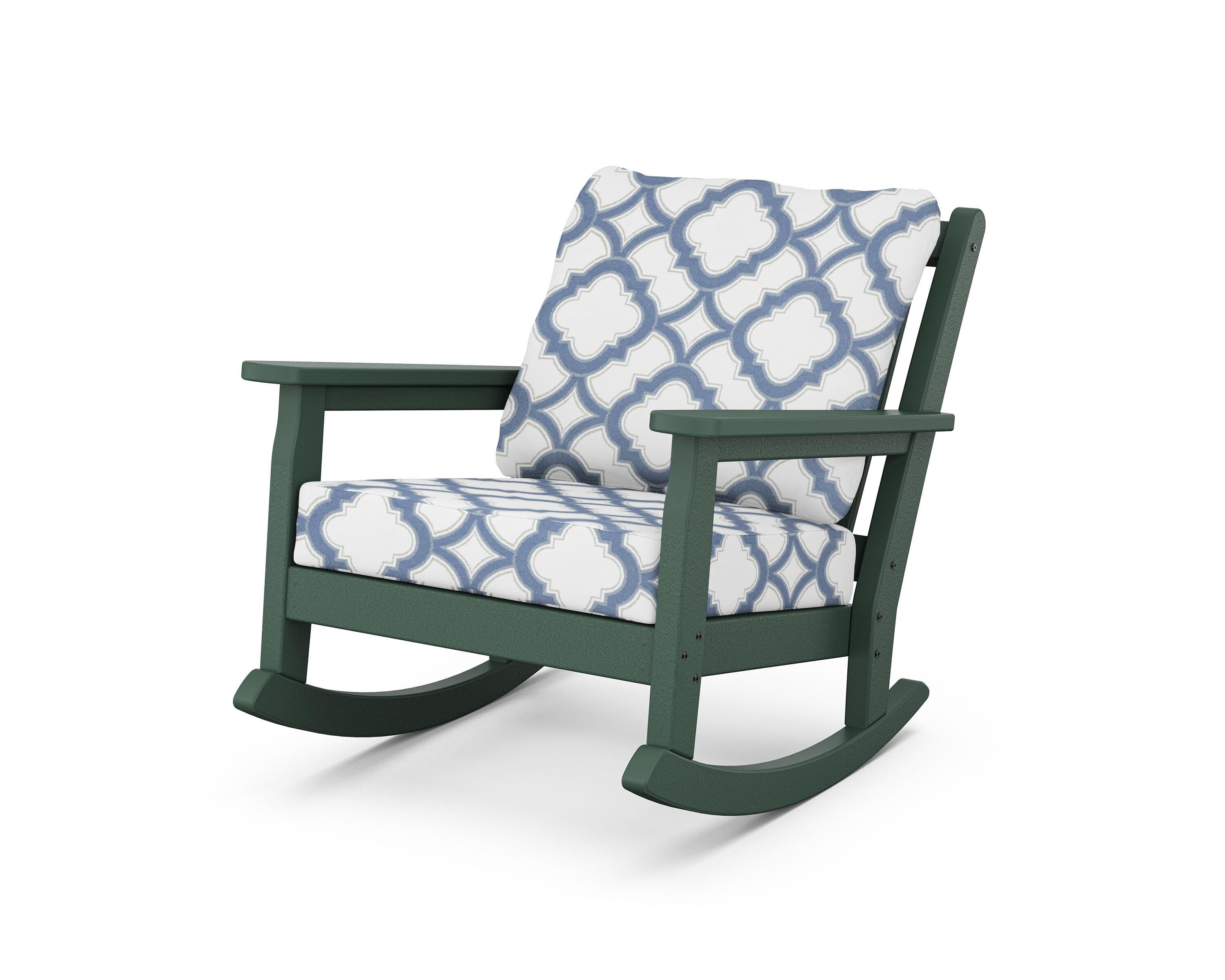 POLYWOOD® Chippendale Deep Seating Rocking Chair in Green / Trellis Sky Blue