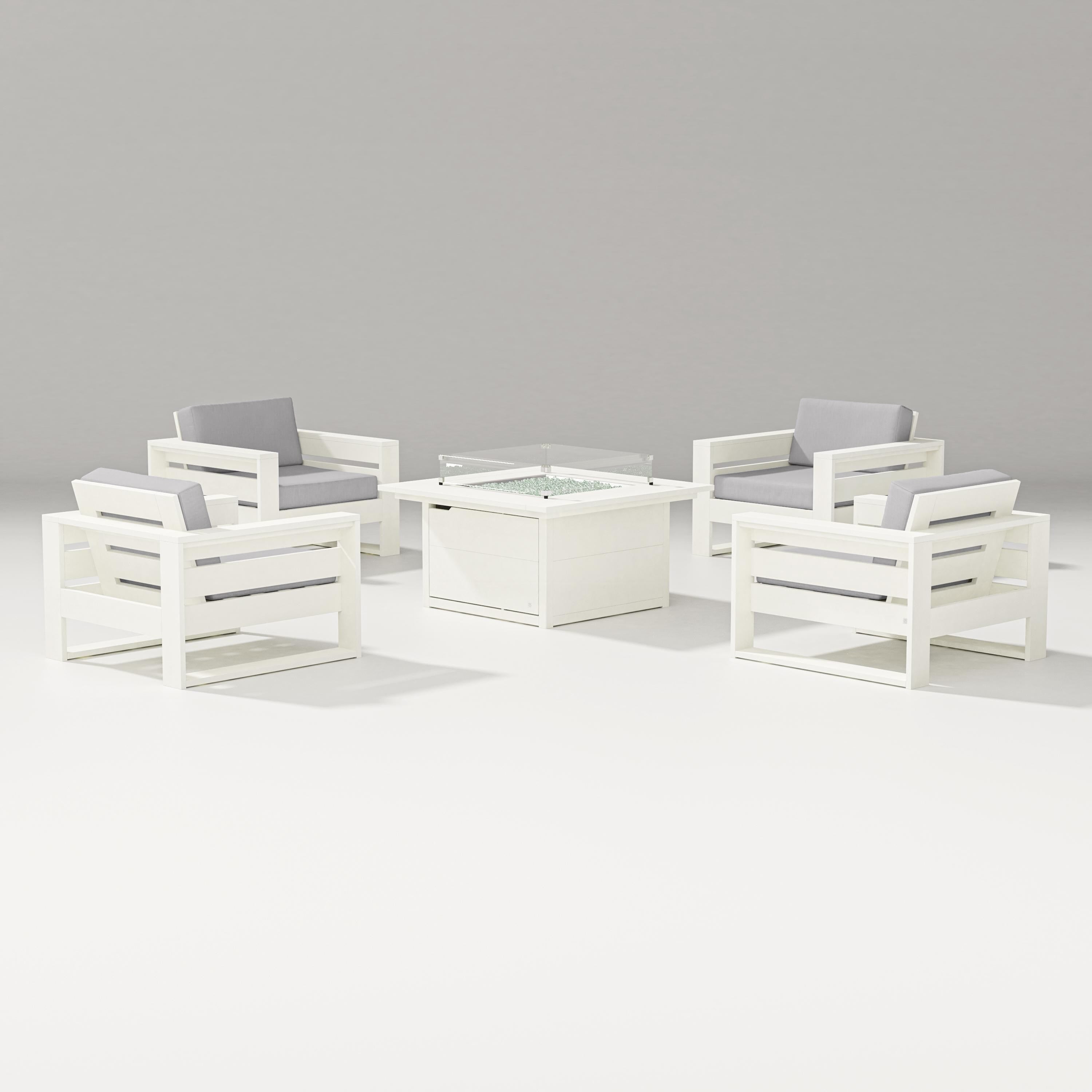 PW Designer Series Latitude 5-Piece Lounge Fire Table Set in Vintage White / Granite