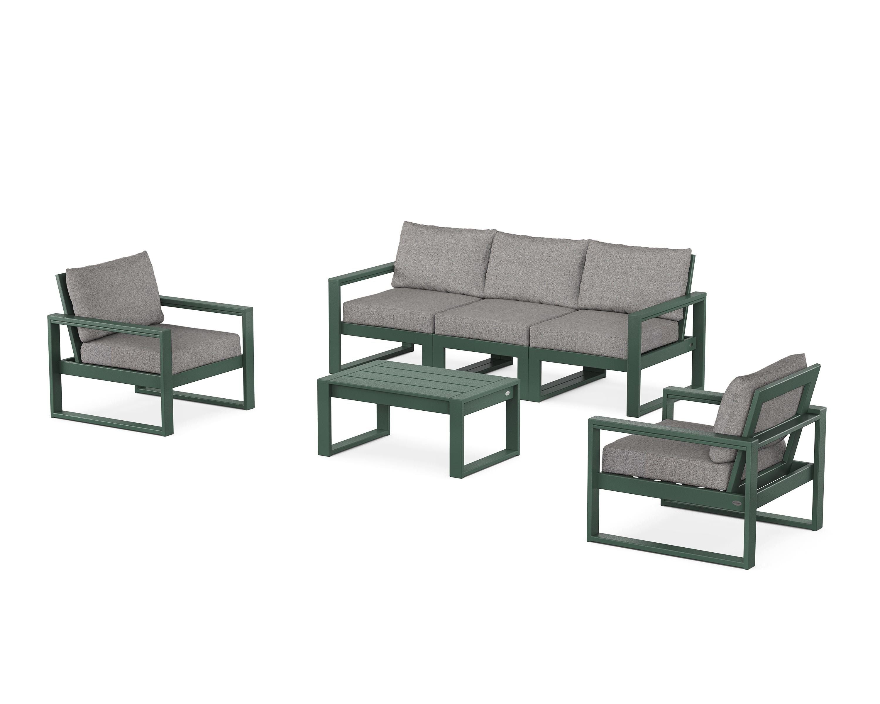 POLYWOOD® EDGE Sectional 4-Piece Deep Seating Set with Sofa in Green / Grey Mist