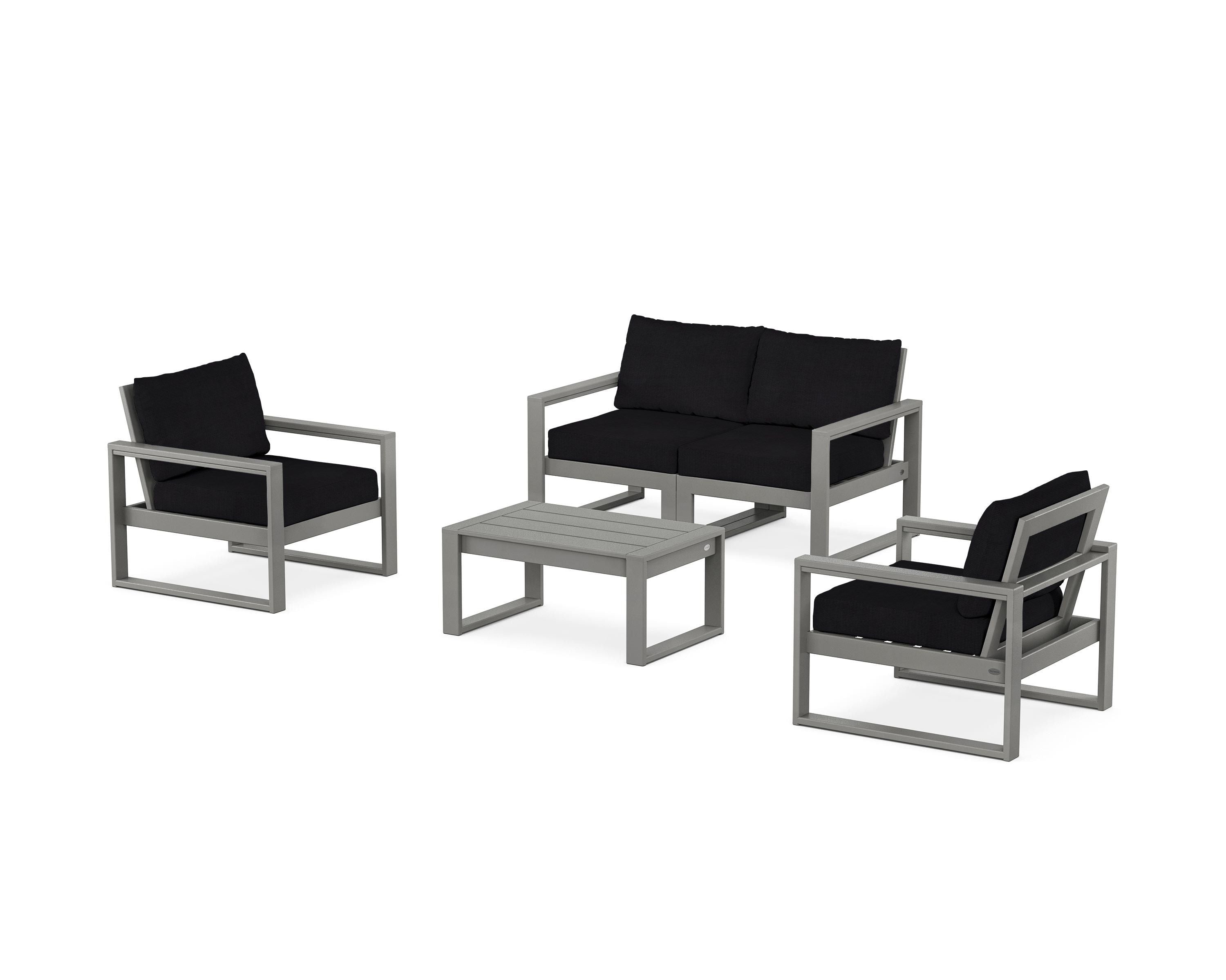 POLYWOOD® EDGE Sectional 4-Piece Deep Seating Set with Loveseat in Slate Grey / Midnight Linen