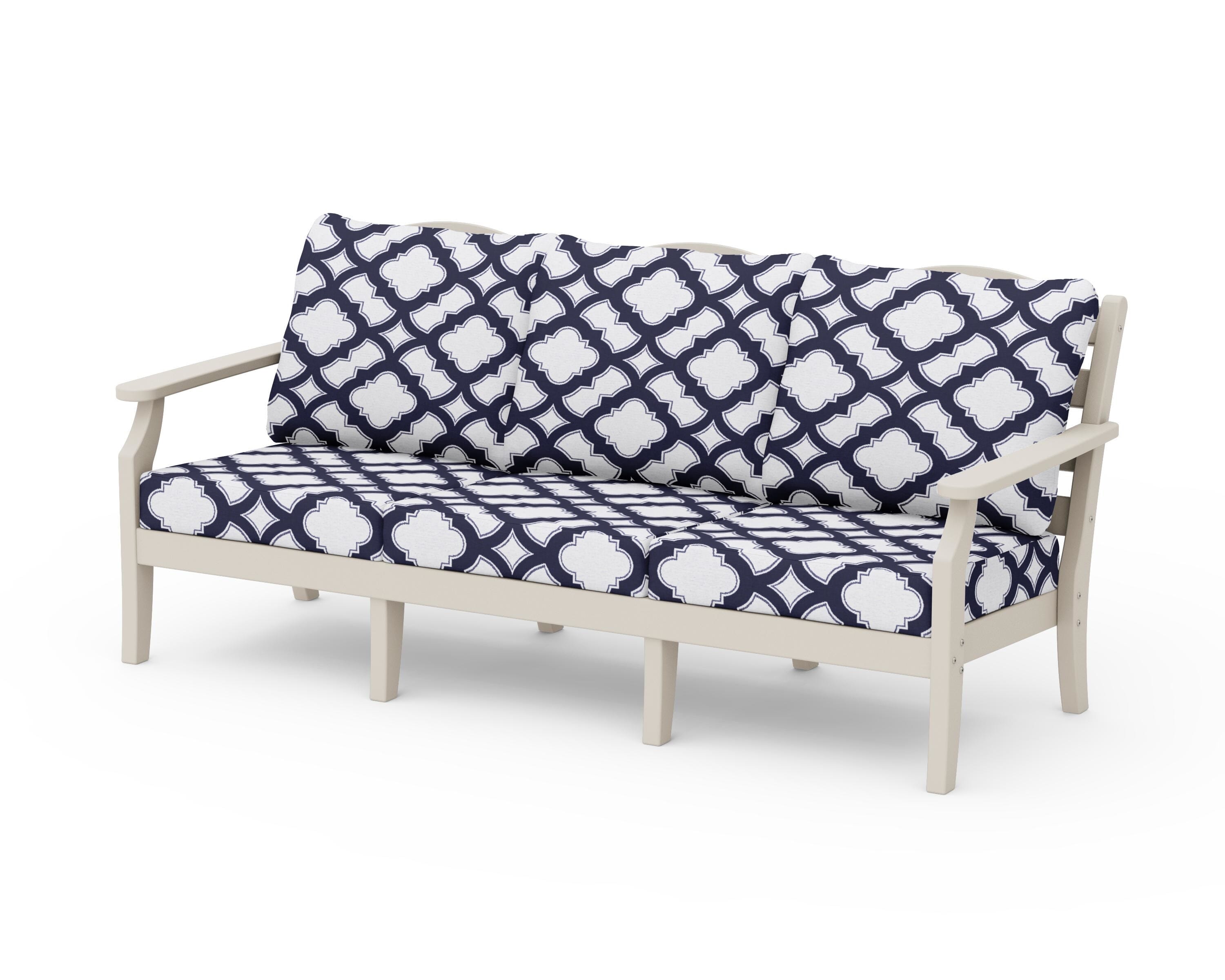 Draper James™ by POLYWOOD® Savannah Deep Seating Sofa in Sand / Trellis Navy