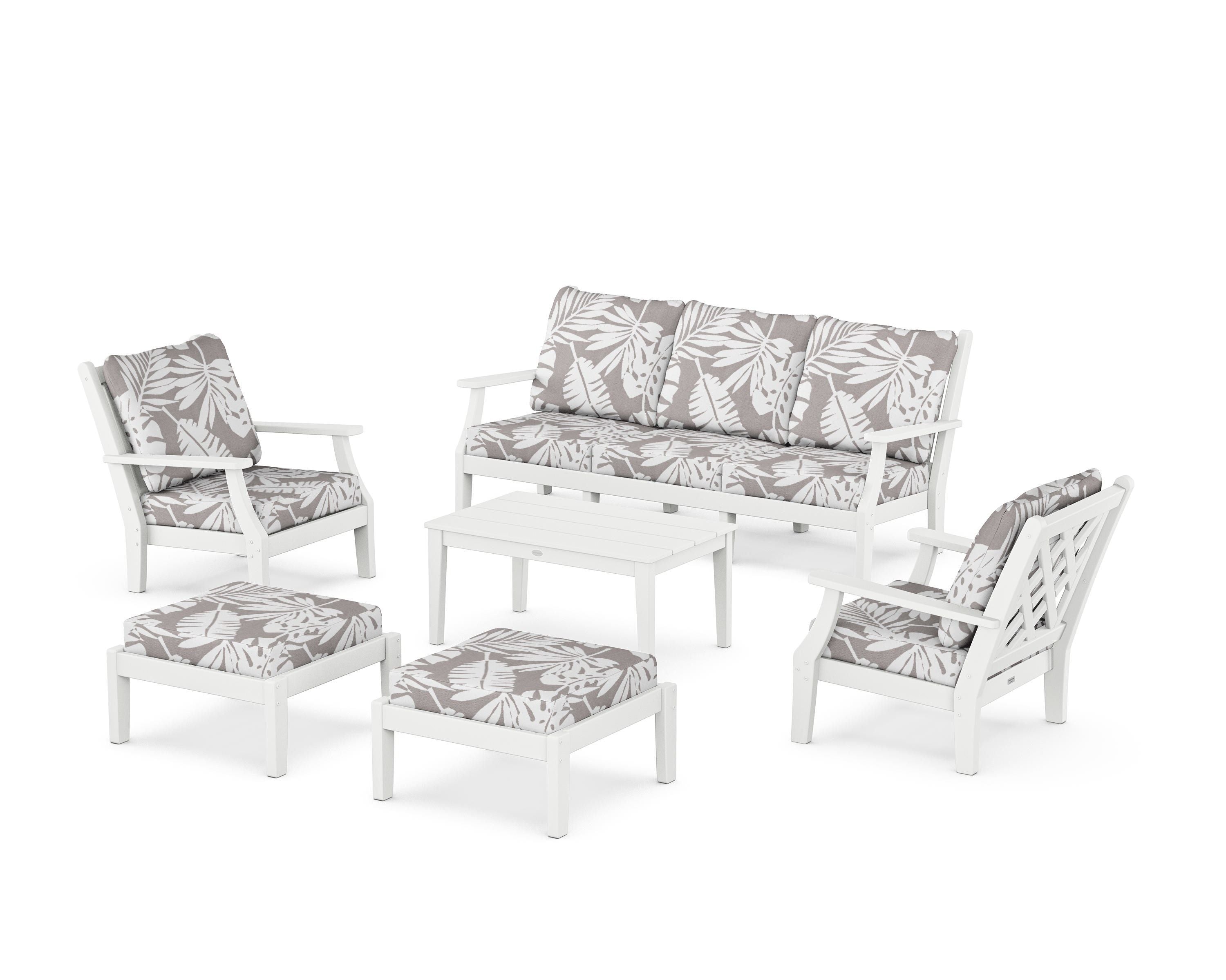 Country Living Wovendale 6-Piece Lounge Sofa Set in White / Leaf Grey Mist
