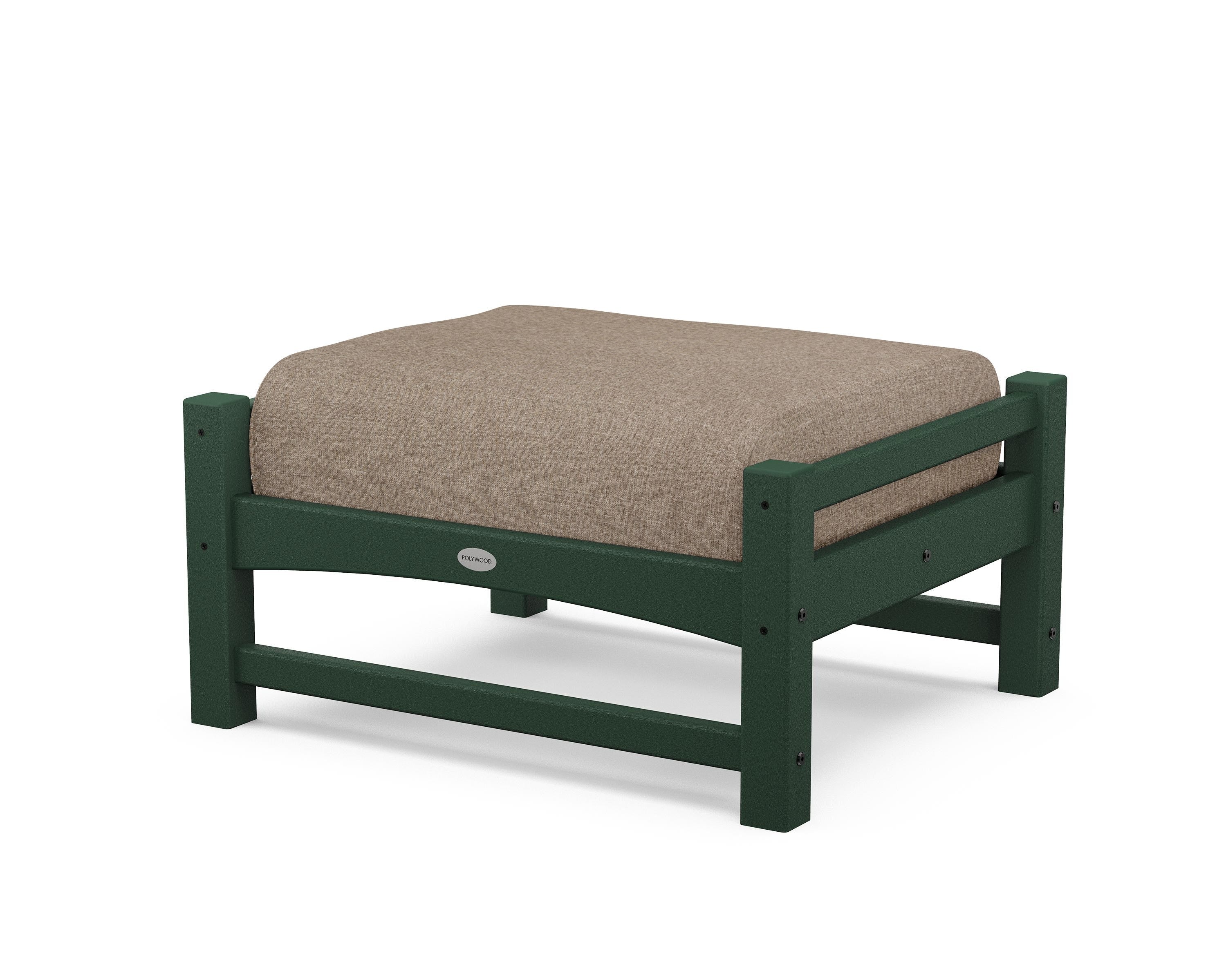 POLYWOOD® Club Ottoman in Green / Spiced Burlap