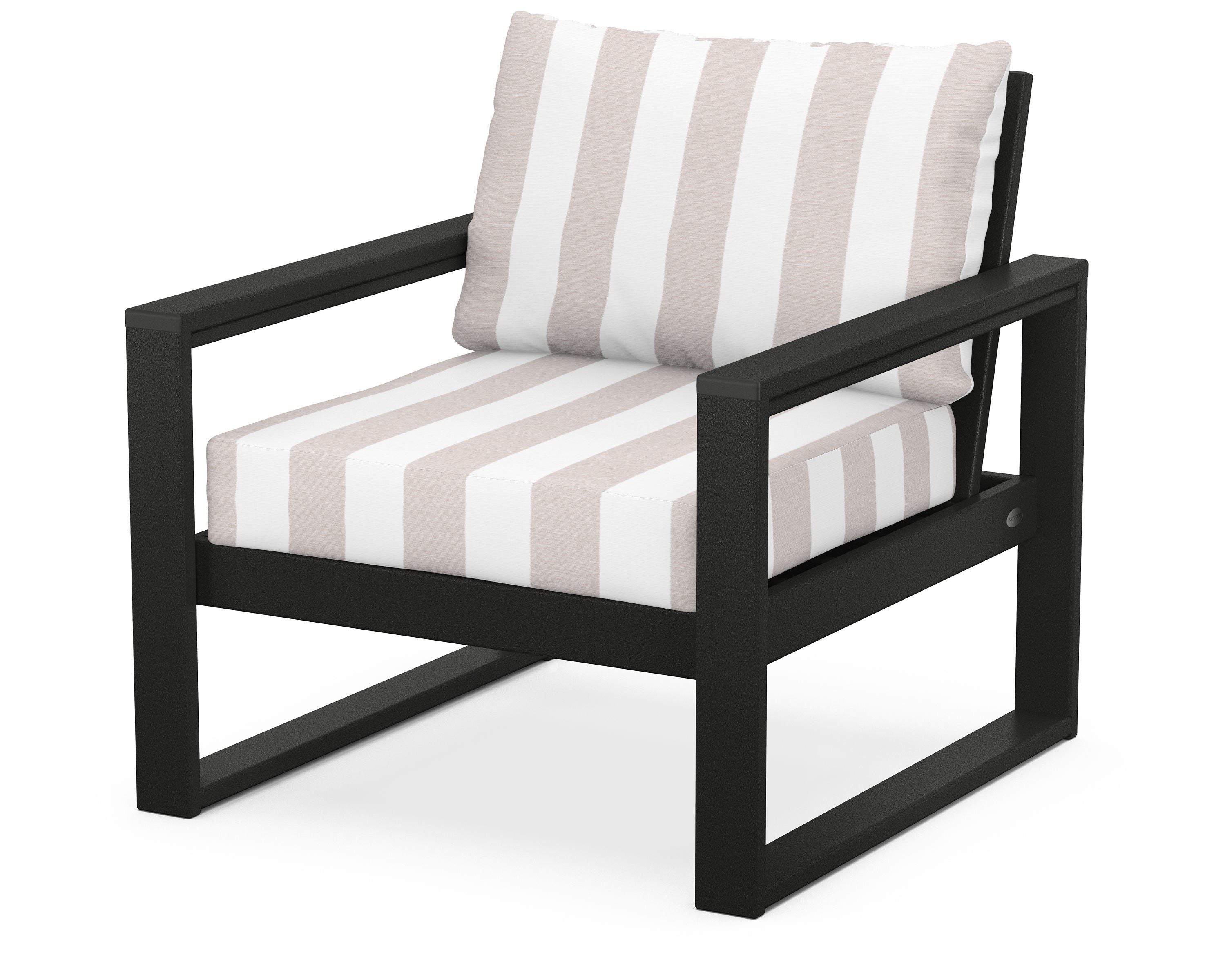 POLYWOOD® EDGE Club Chair in Black / Cabana Stripe Dune Burlap