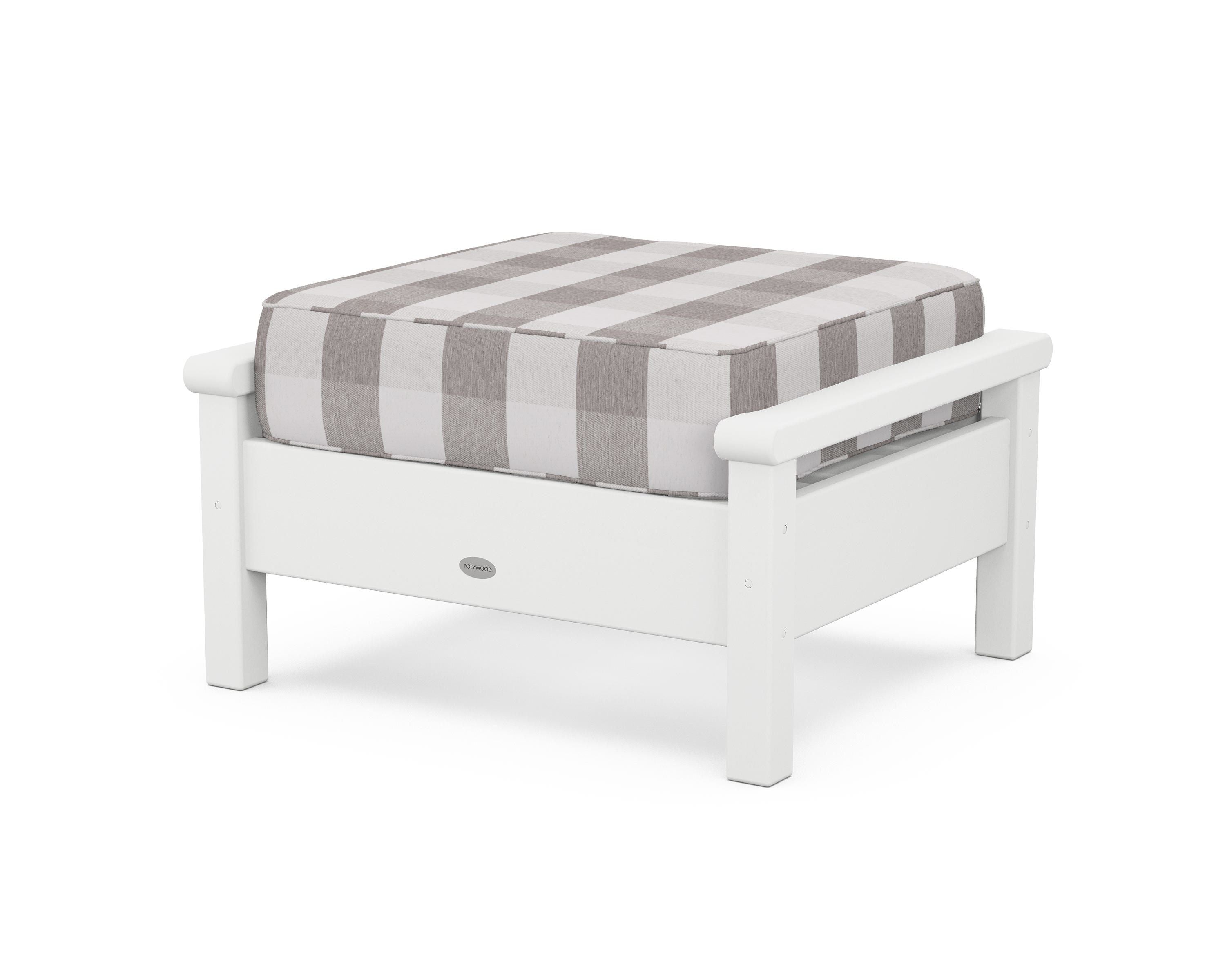 POLYWOOD® Harbour Deep Seating Ottoman in White / Buffalo Plaid Grey Mist