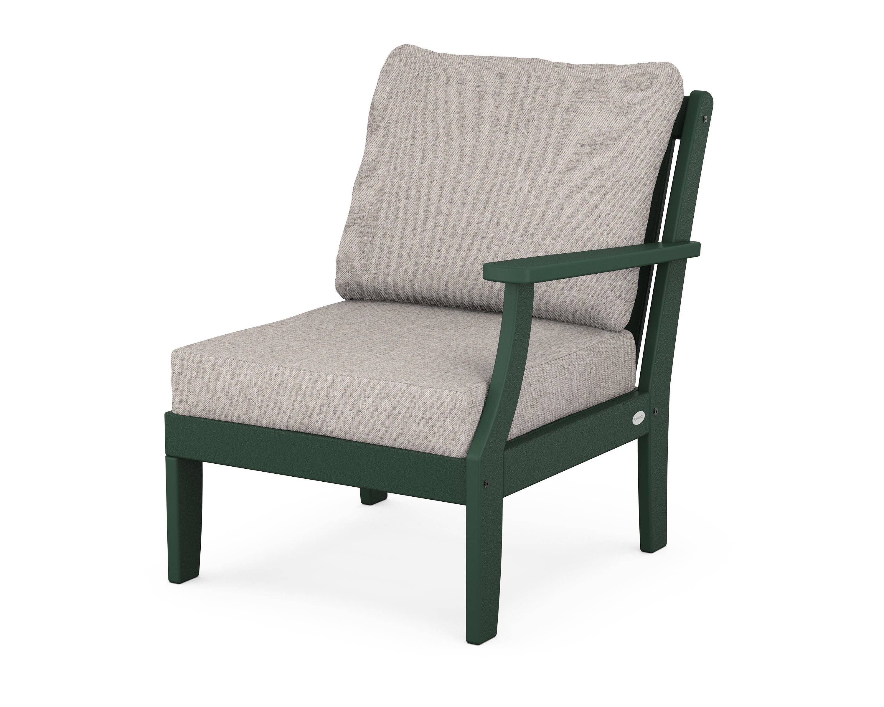 POLYWOOD® Braxton Modular Right Arm Chair in Green / Weathered Tweed