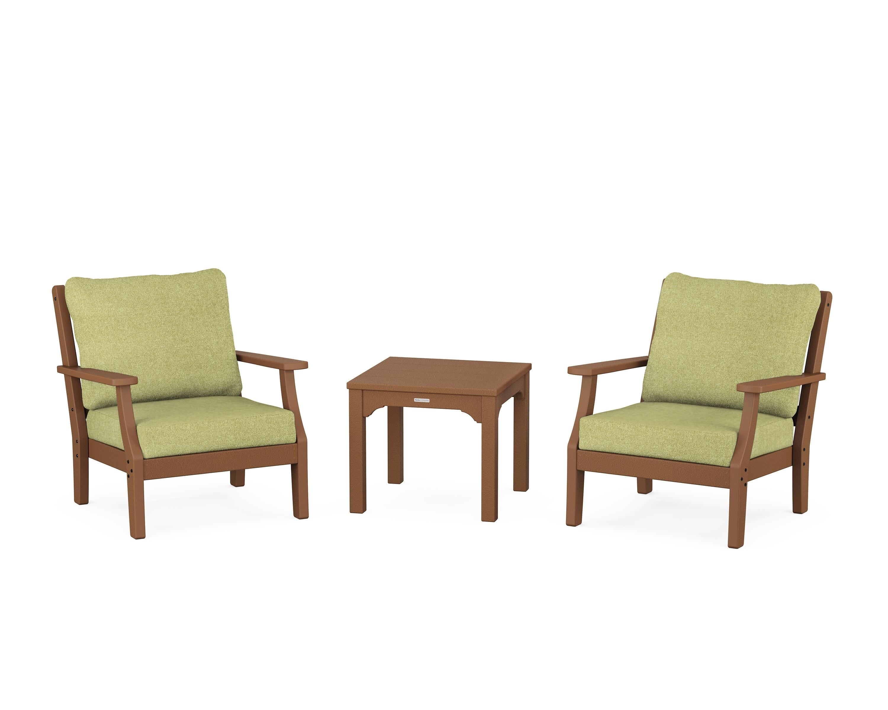 Martha Stewart by POLYWOOD® Chinoiserie 3-Piece Deep Seating Set in Teak / Chartreuse Boucle