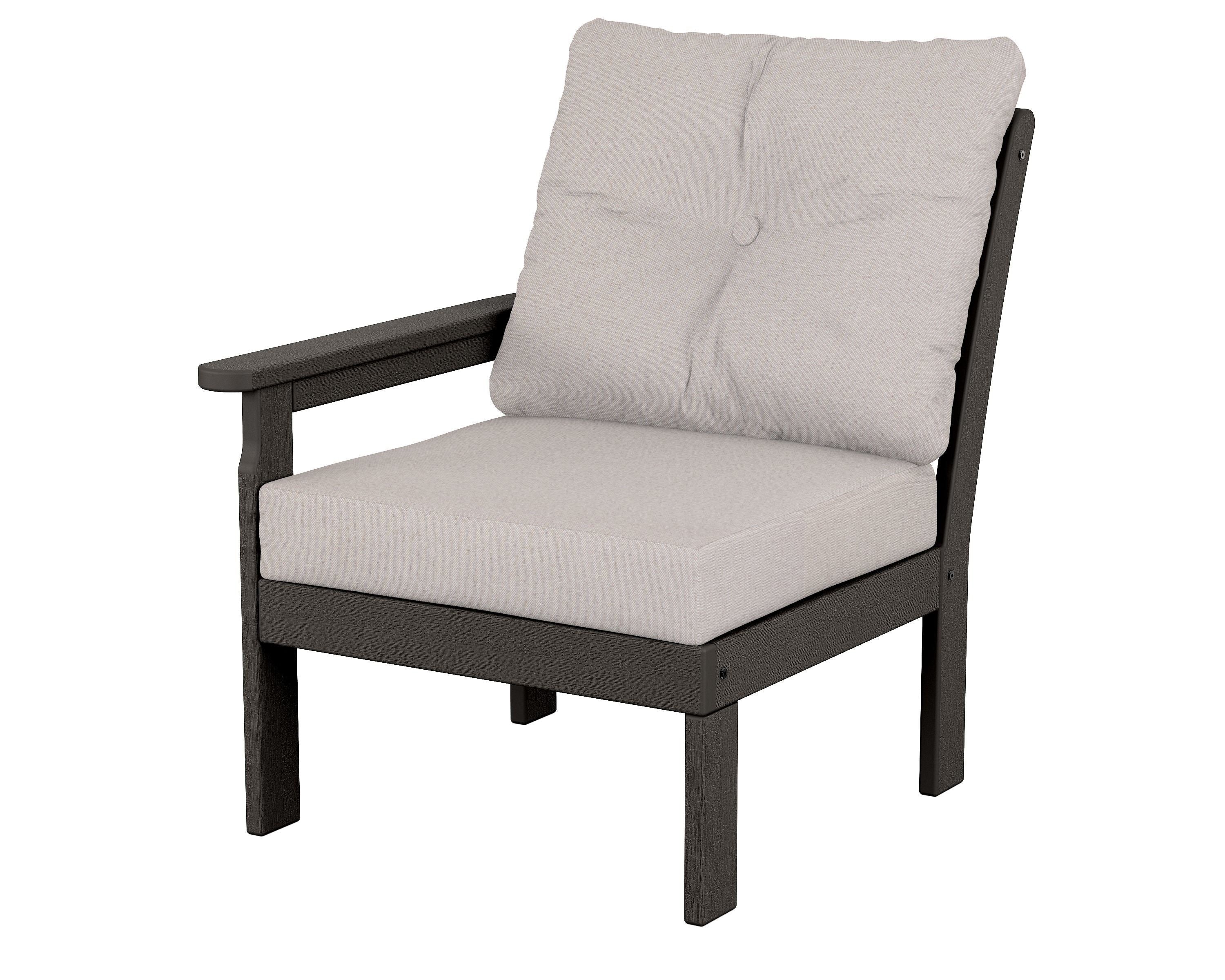 POLYWOOD® Vineyard Modular Left Arm Chair in Vintage Coffee / Dune Burlap