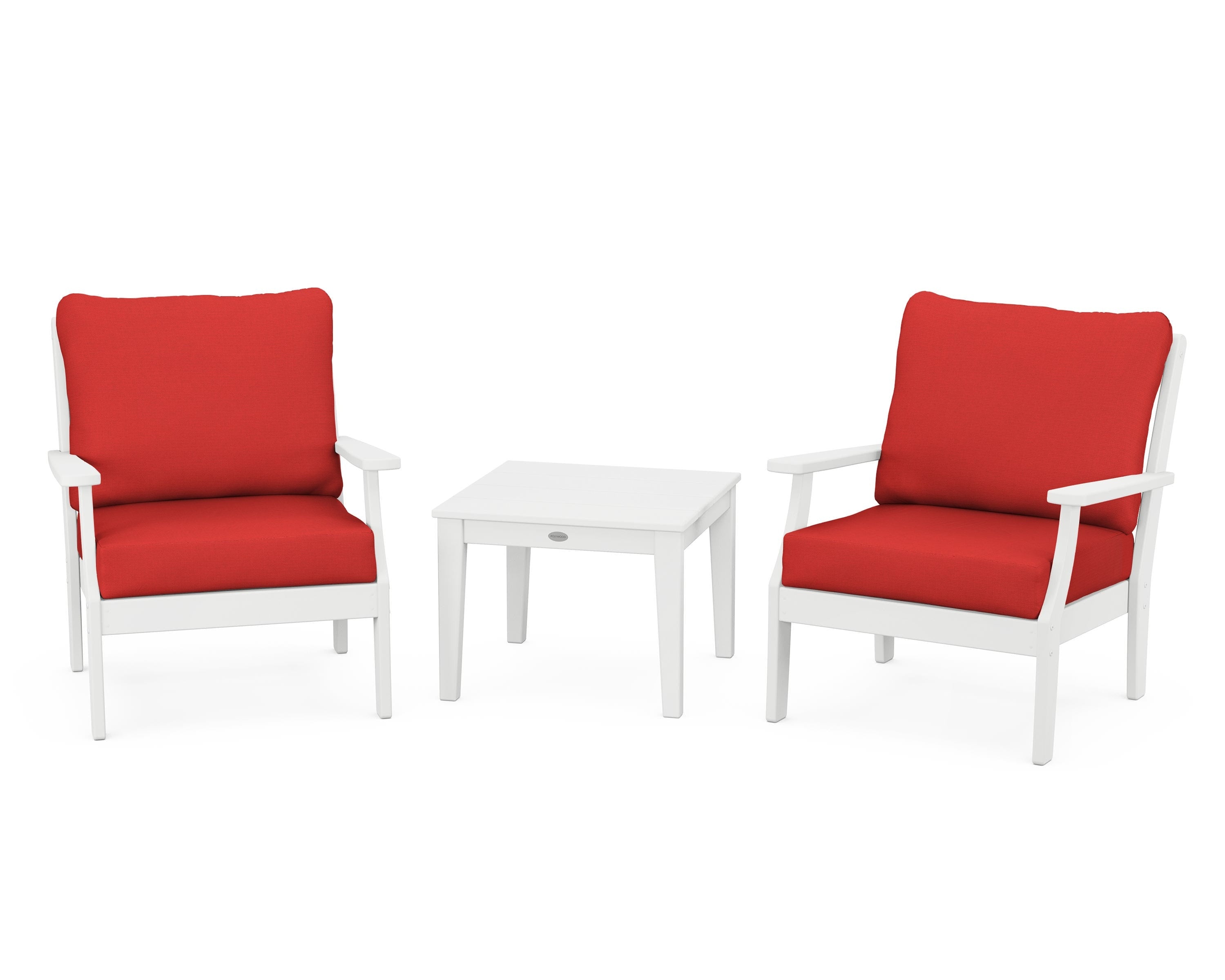 POLYWOOD® Braxton 3-Piece Deep Seating Set in White / Crimson Linen