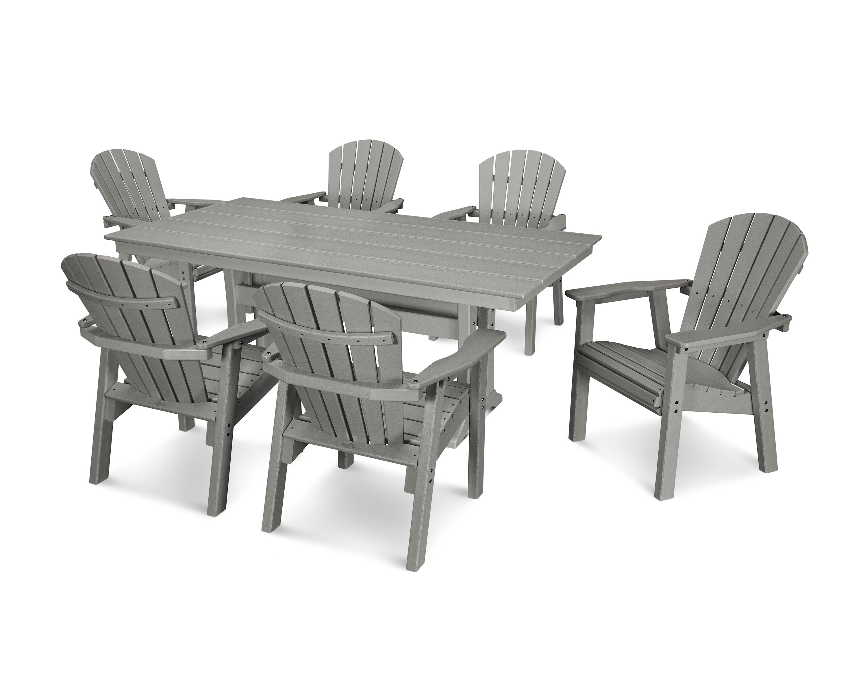 POLYWOOD® Seashell 7-Piece Farmhouse Dining Set with Trestle Legs in Slate Grey