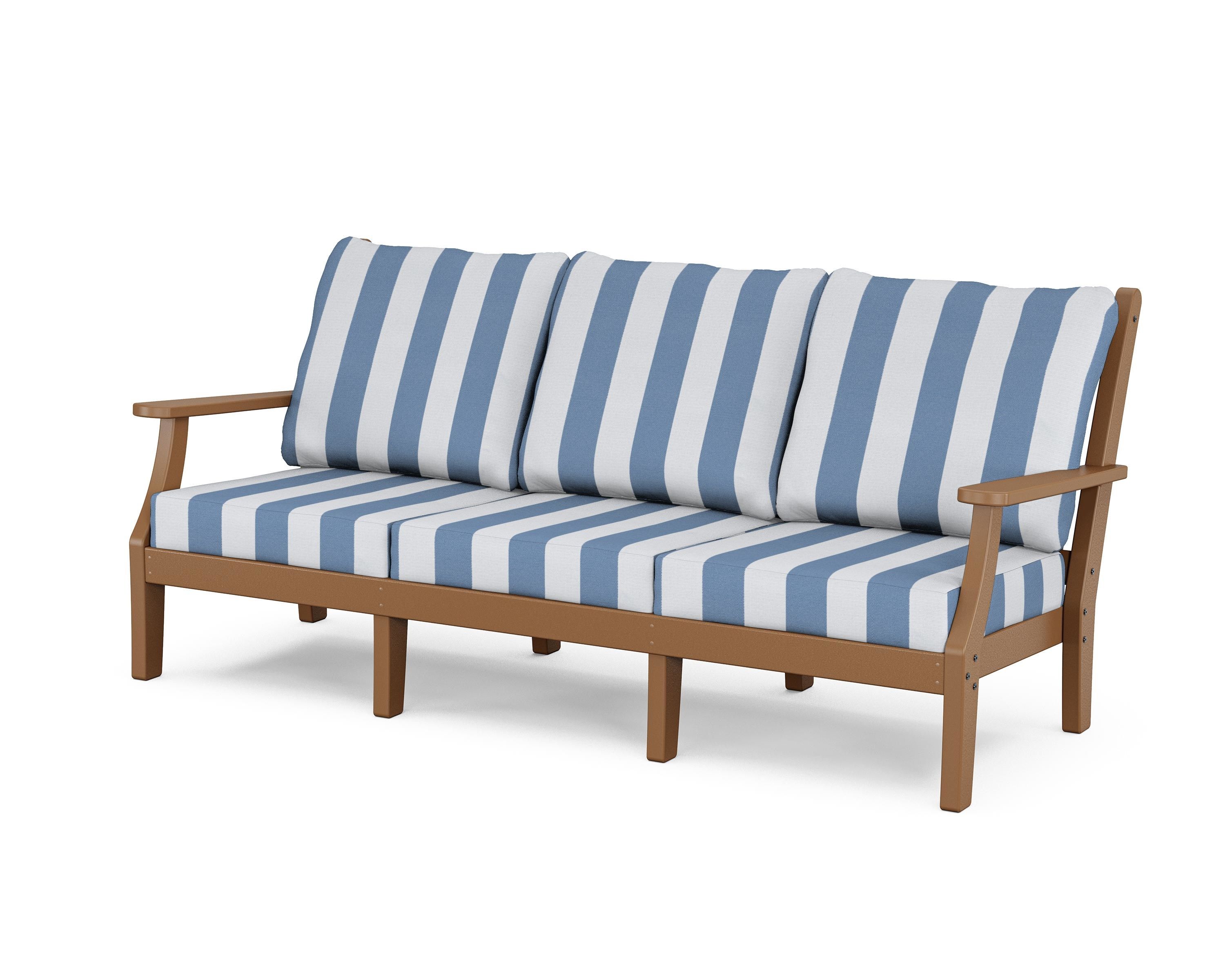 Country Living Wovendale Deep Seating Sofa in Teak / Cabana Stripe Sky Blue