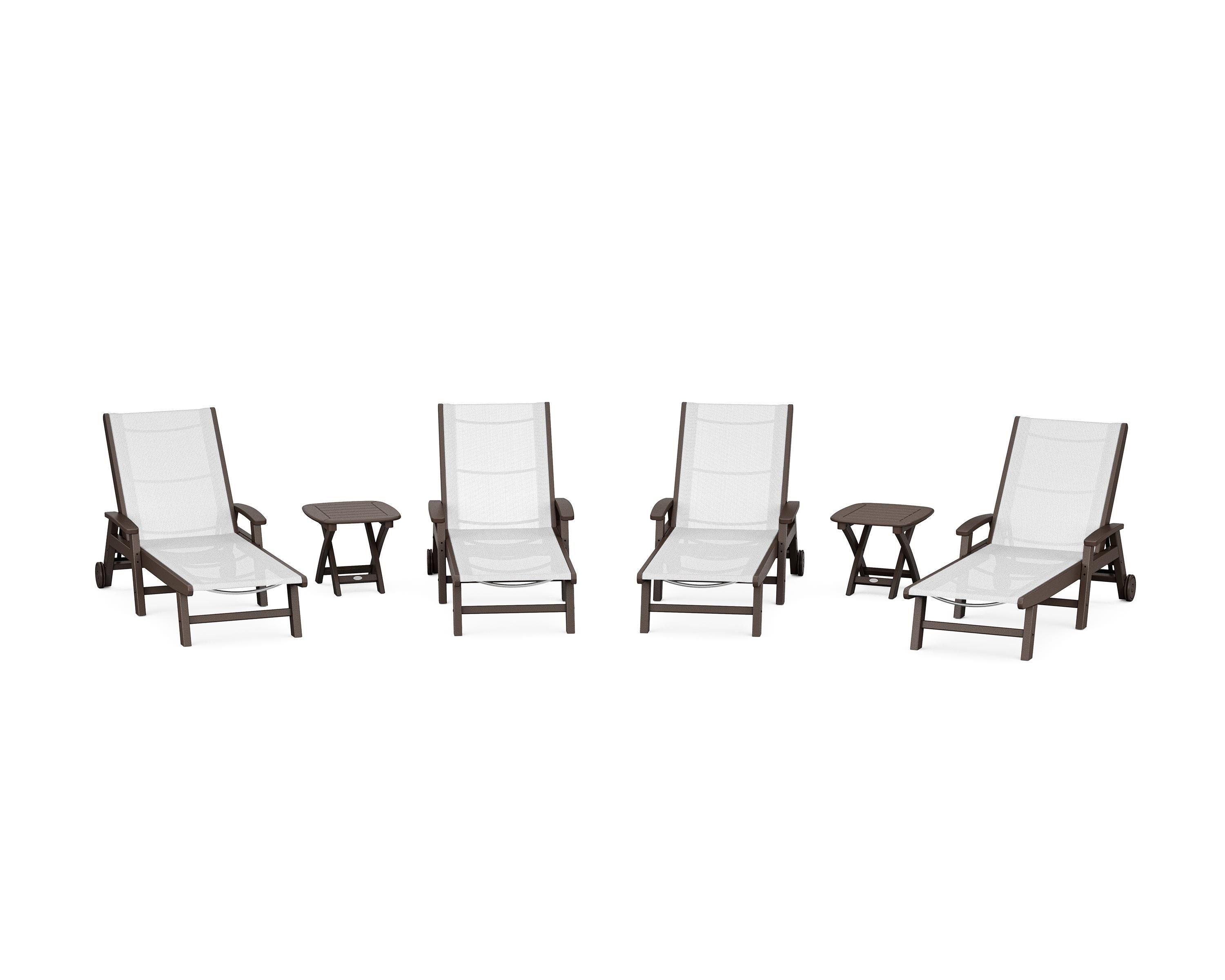 POLYWOOD® Coastal Chaise 6-Piece Set with Wheels in Mahogany / White Sling