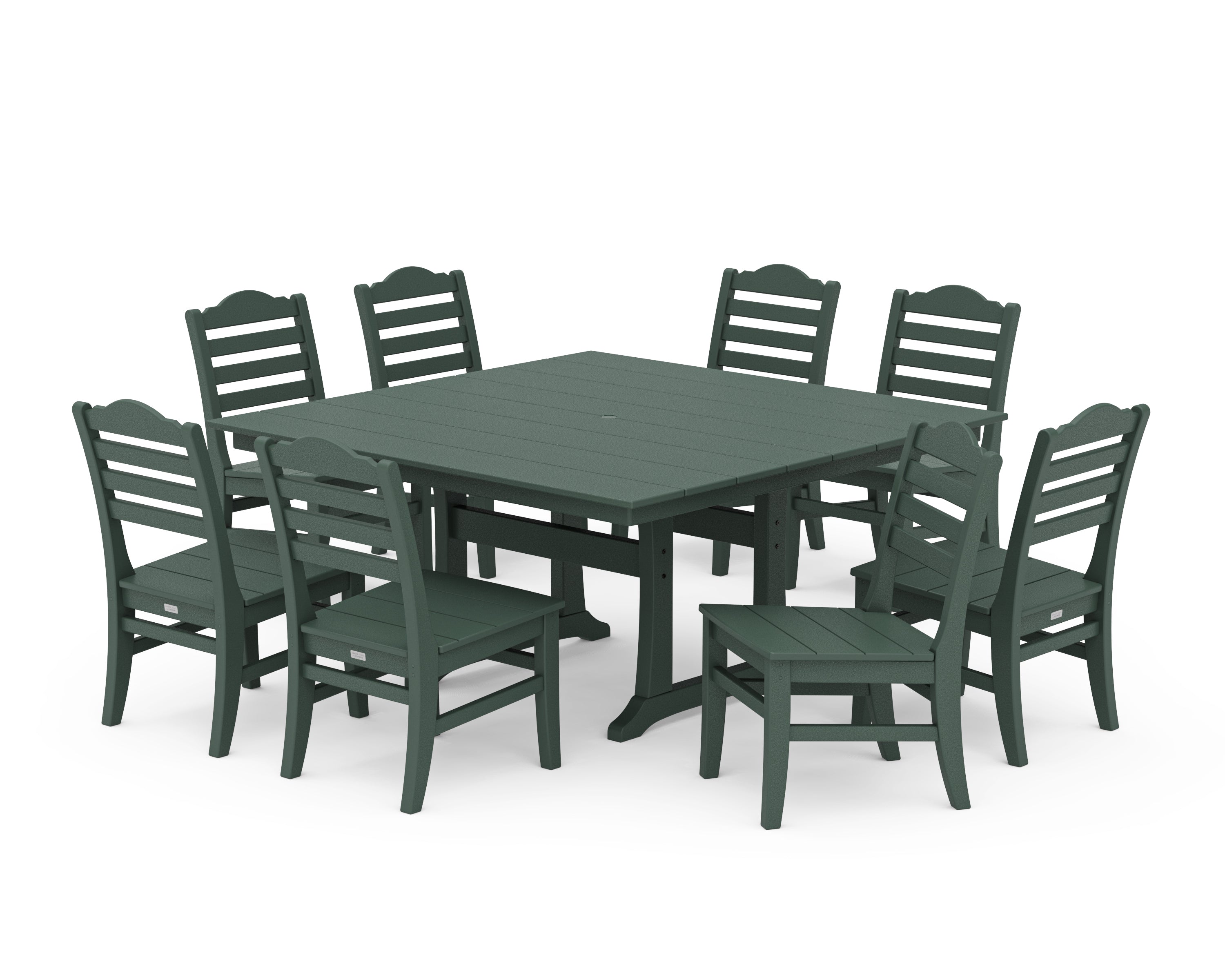 POLYWOOD® Savannah Side Chair 9-Piece Square Farmhouse Dining Set with Trestle Legs in Green