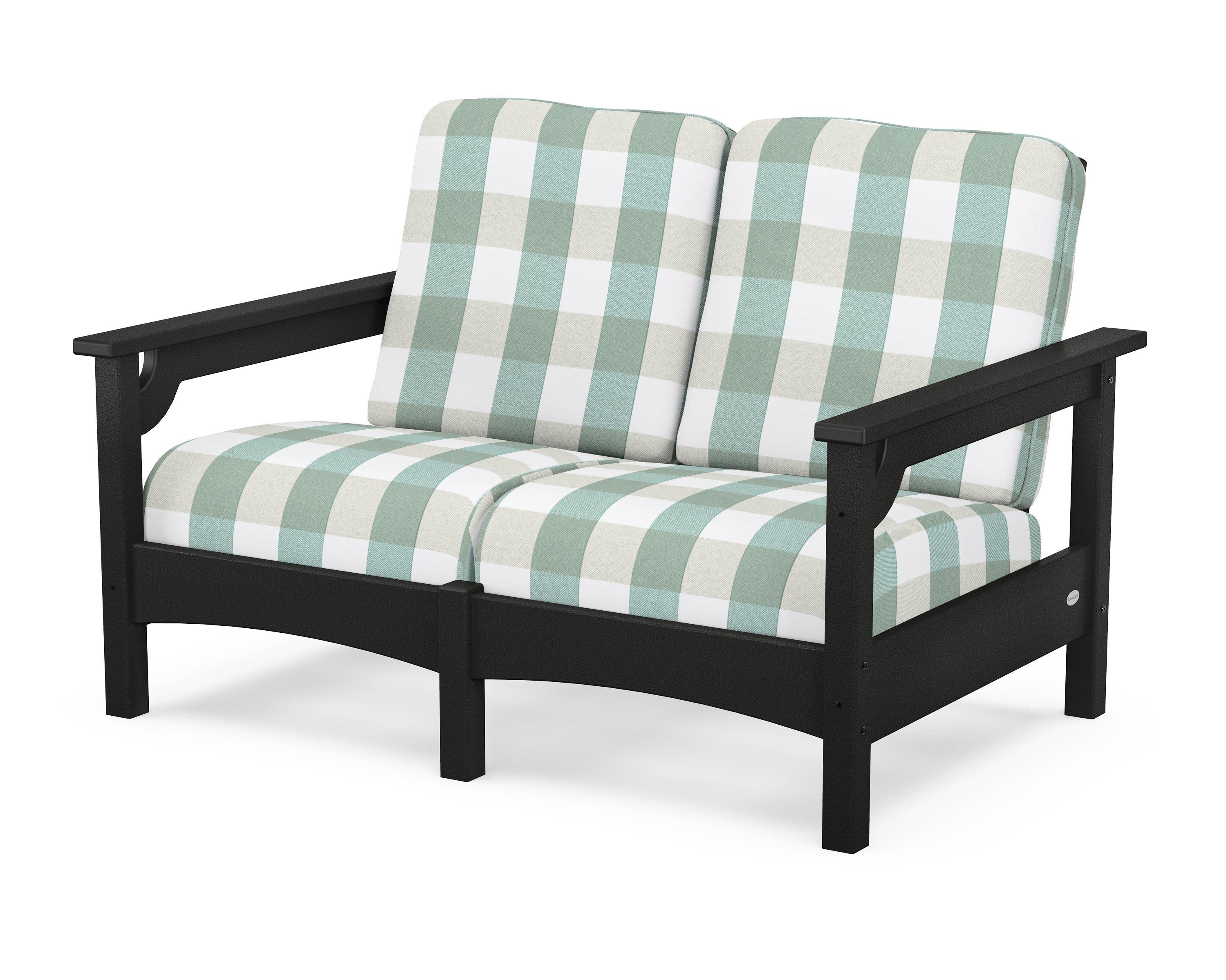 POLYWOOD® Club Loveseat in Black / Buffalo Plaid Glacier Spa