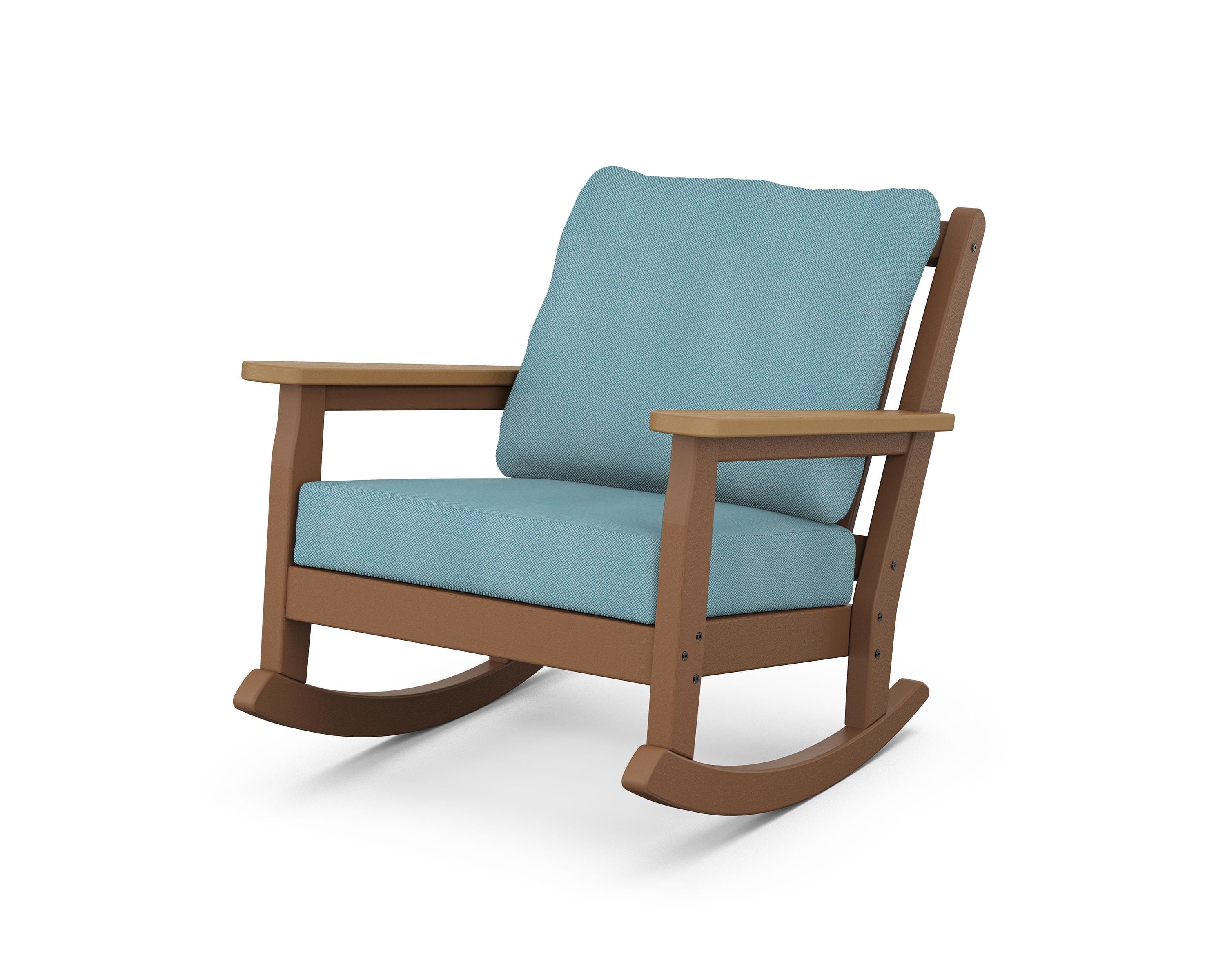 POLYWOOD® Chippendale Deep Seating Rocking Chair in Teak / Natural / Lattice Sky Blue