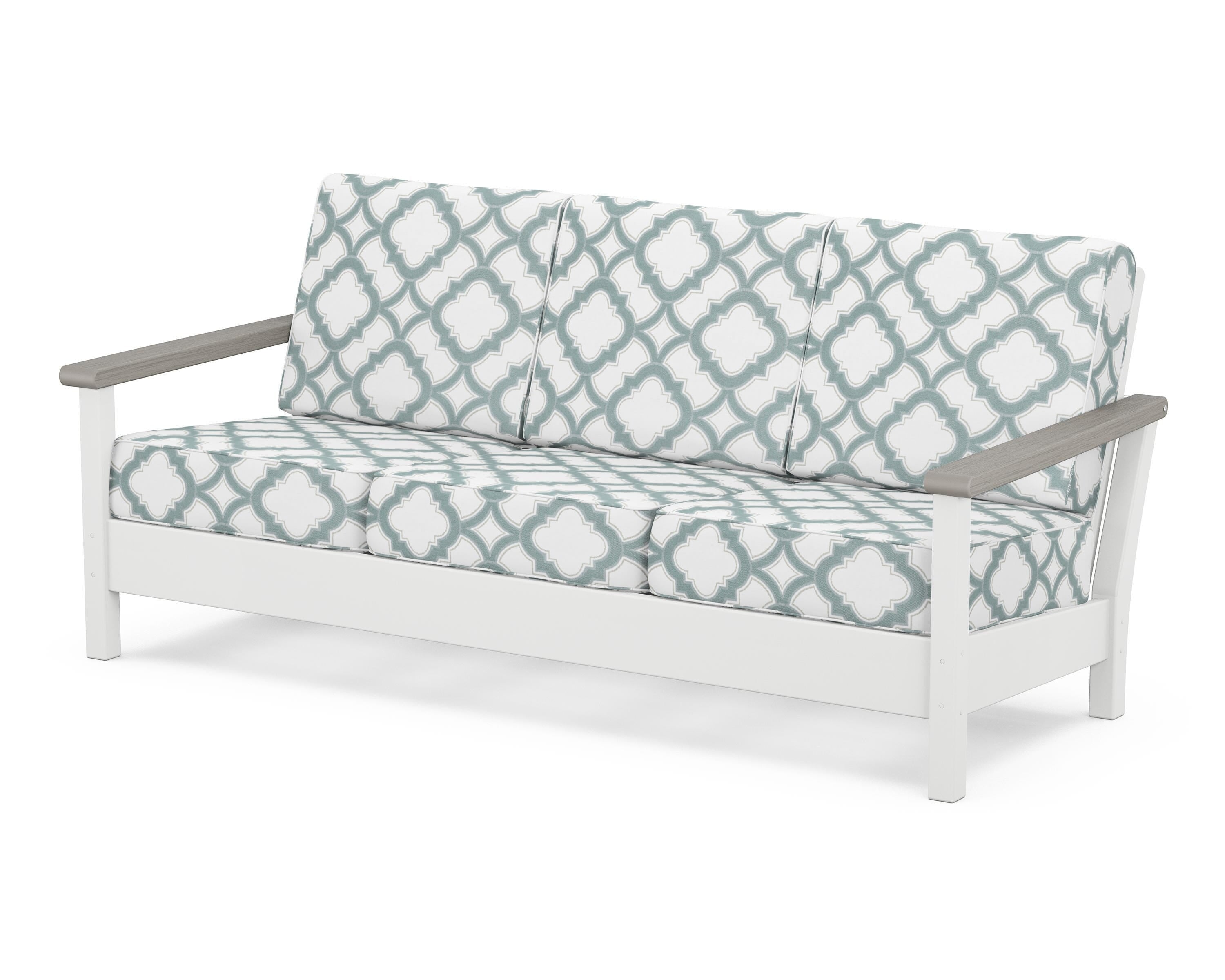 POLYWOOD® Harbour Deep Seating Sofa in White / Driftwood / Trellis Glacier Spa