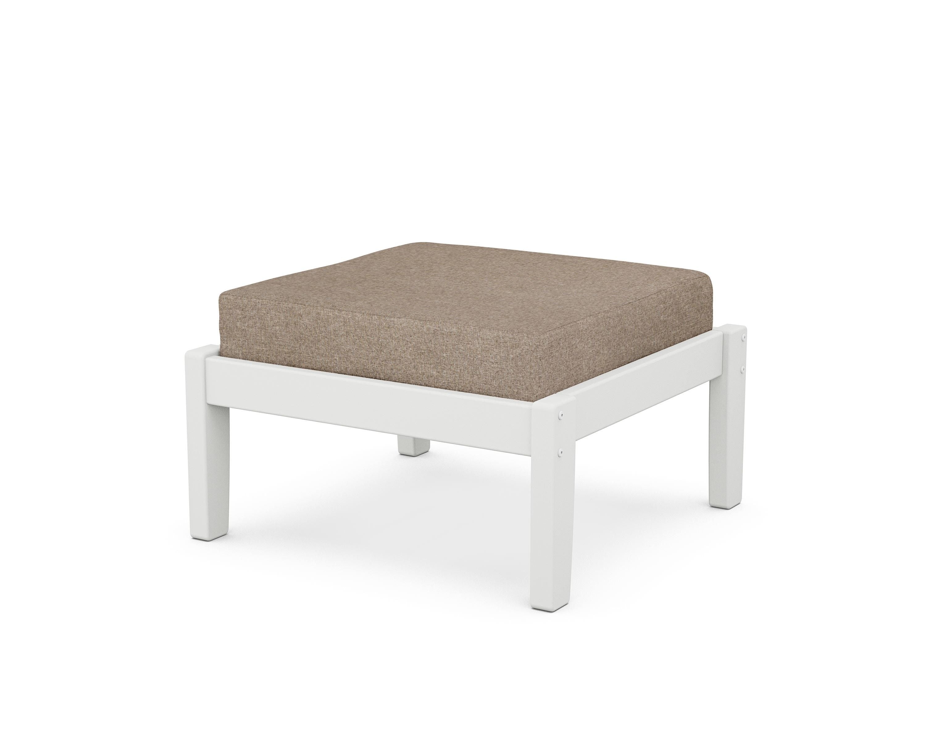 Unbranded Deep Seating Ottoman in White / Spiced Burlap