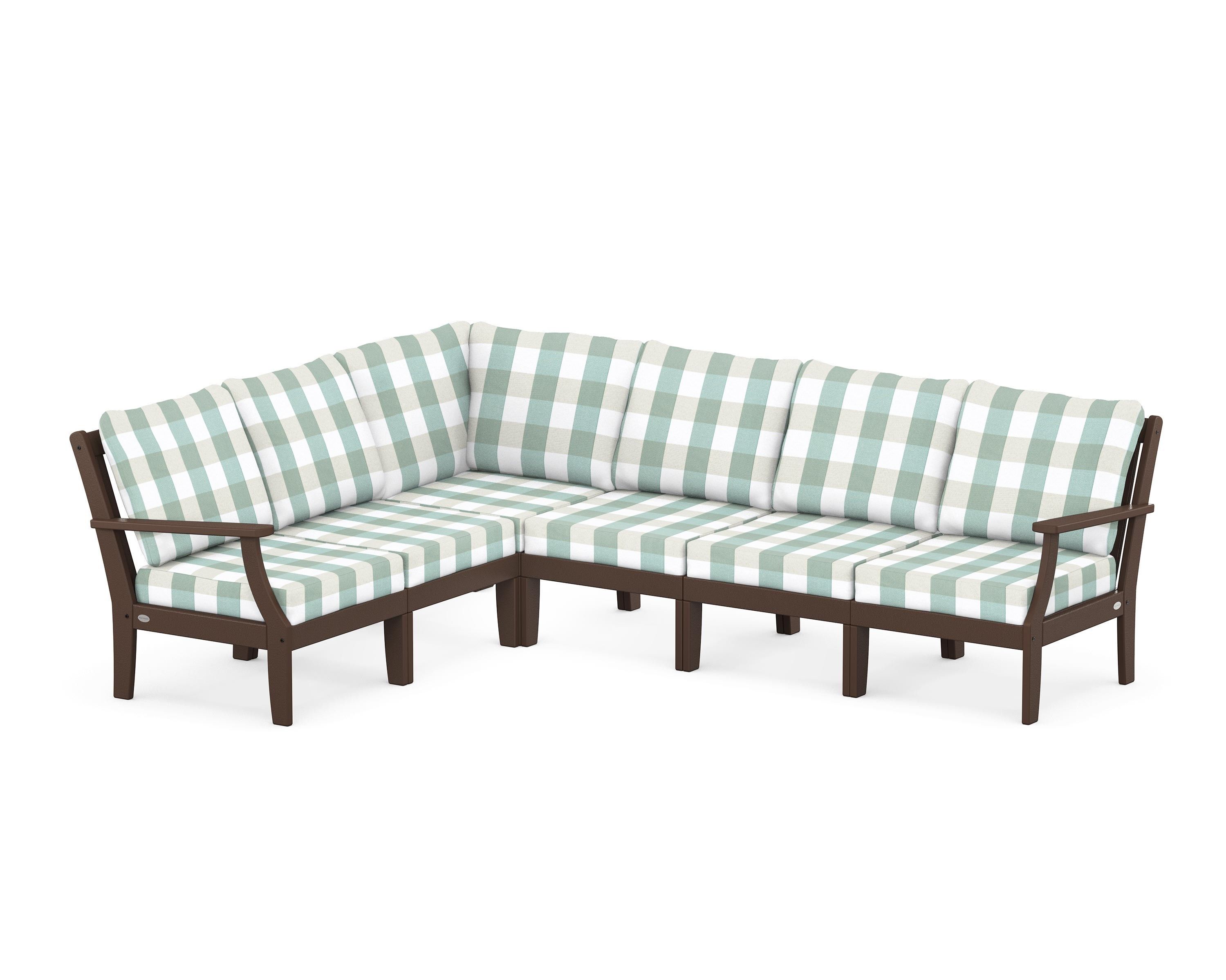 POLYWOOD® Braxton Modular 6-Piece Deep Seating Set in Mahogany / Buffalo Plaid Glacier Spa