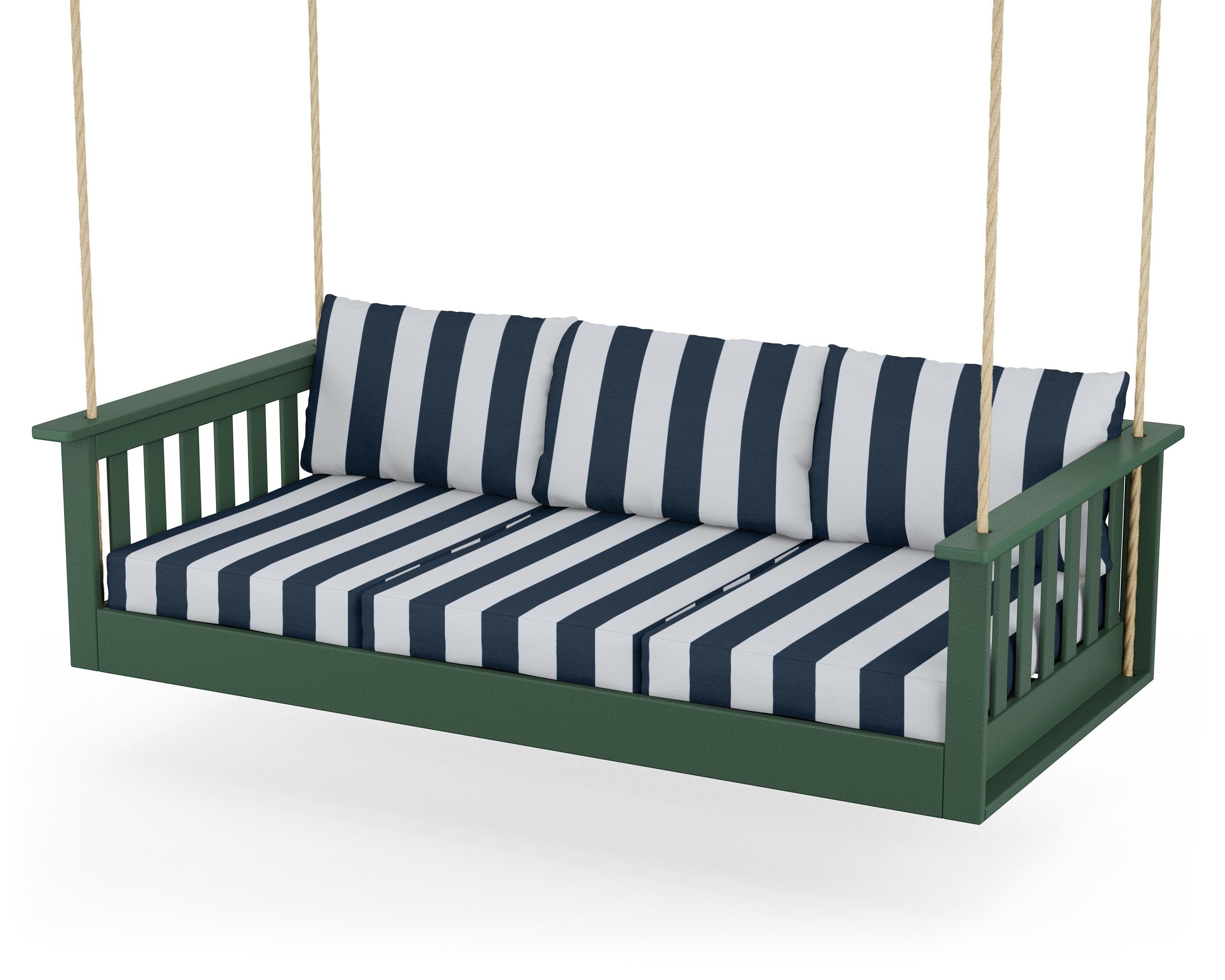 POLYWOOD® Vineyard Daybed Swing in Green / Cabana Stripe Marine Indigo