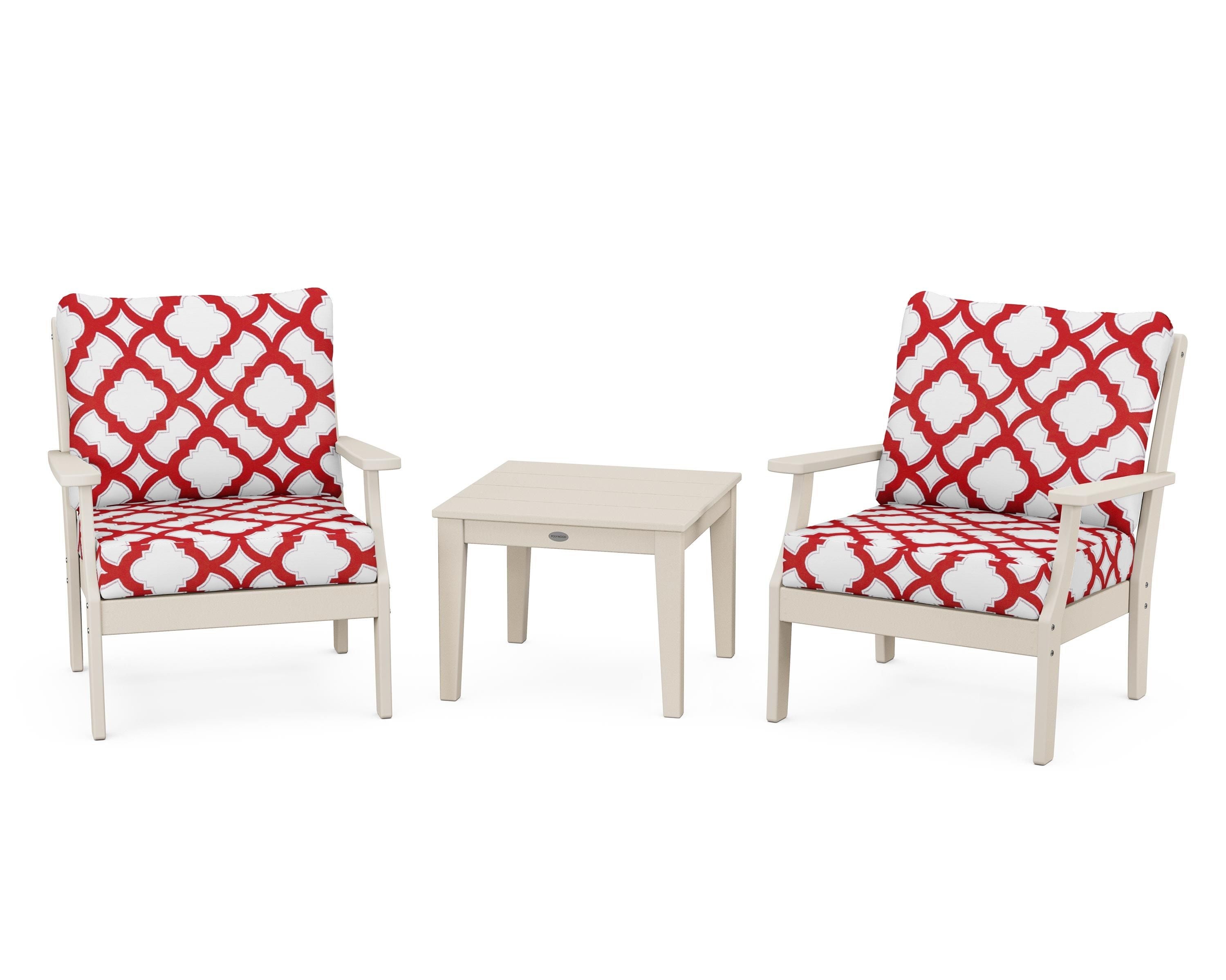 POLYWOOD® Braxton 3-Piece Deep Seating Set in Sand / Trellis Crimson