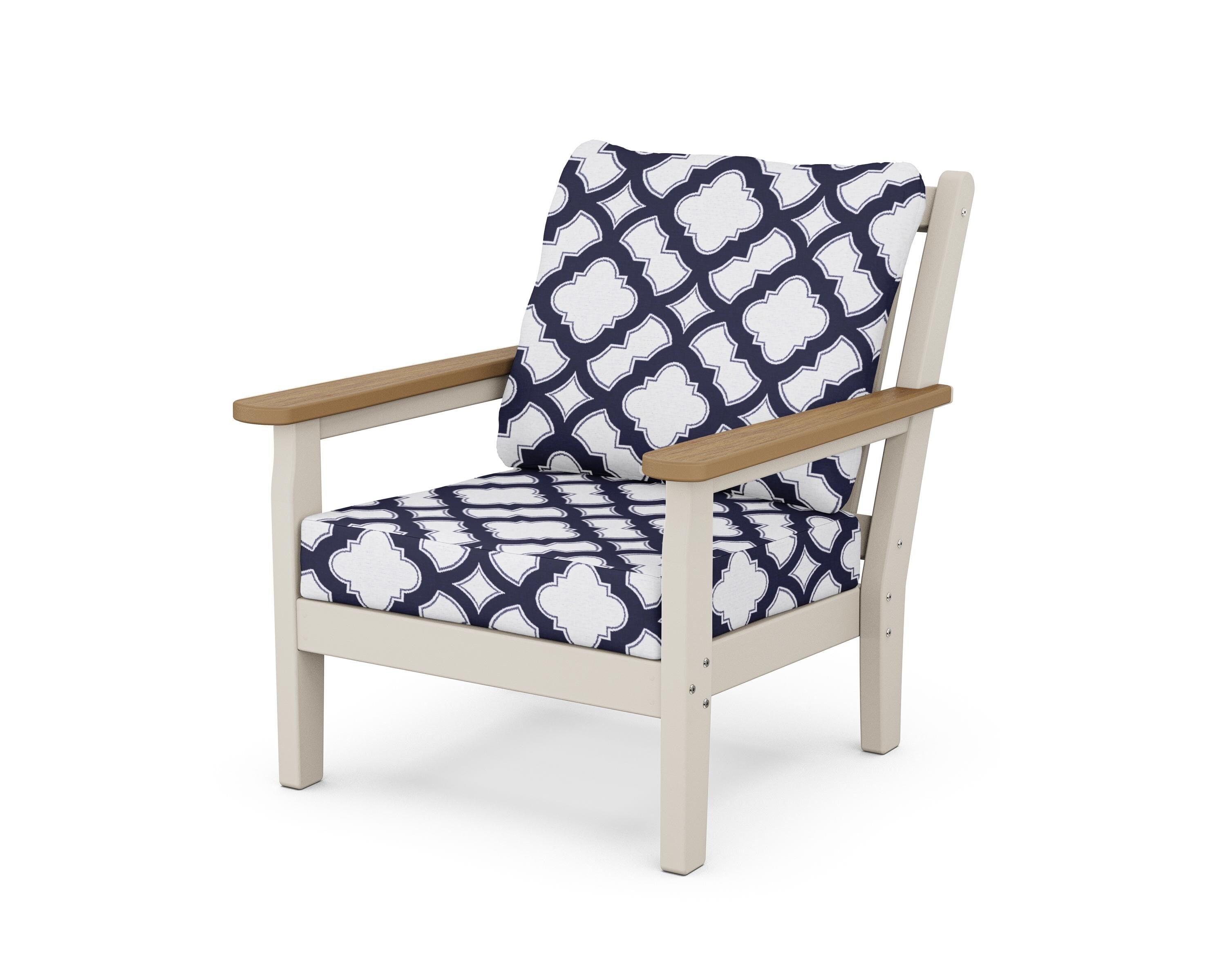 POLYWOOD® Chippendale Deep Seating Chair in Sand / Natural / Trellis Navy
