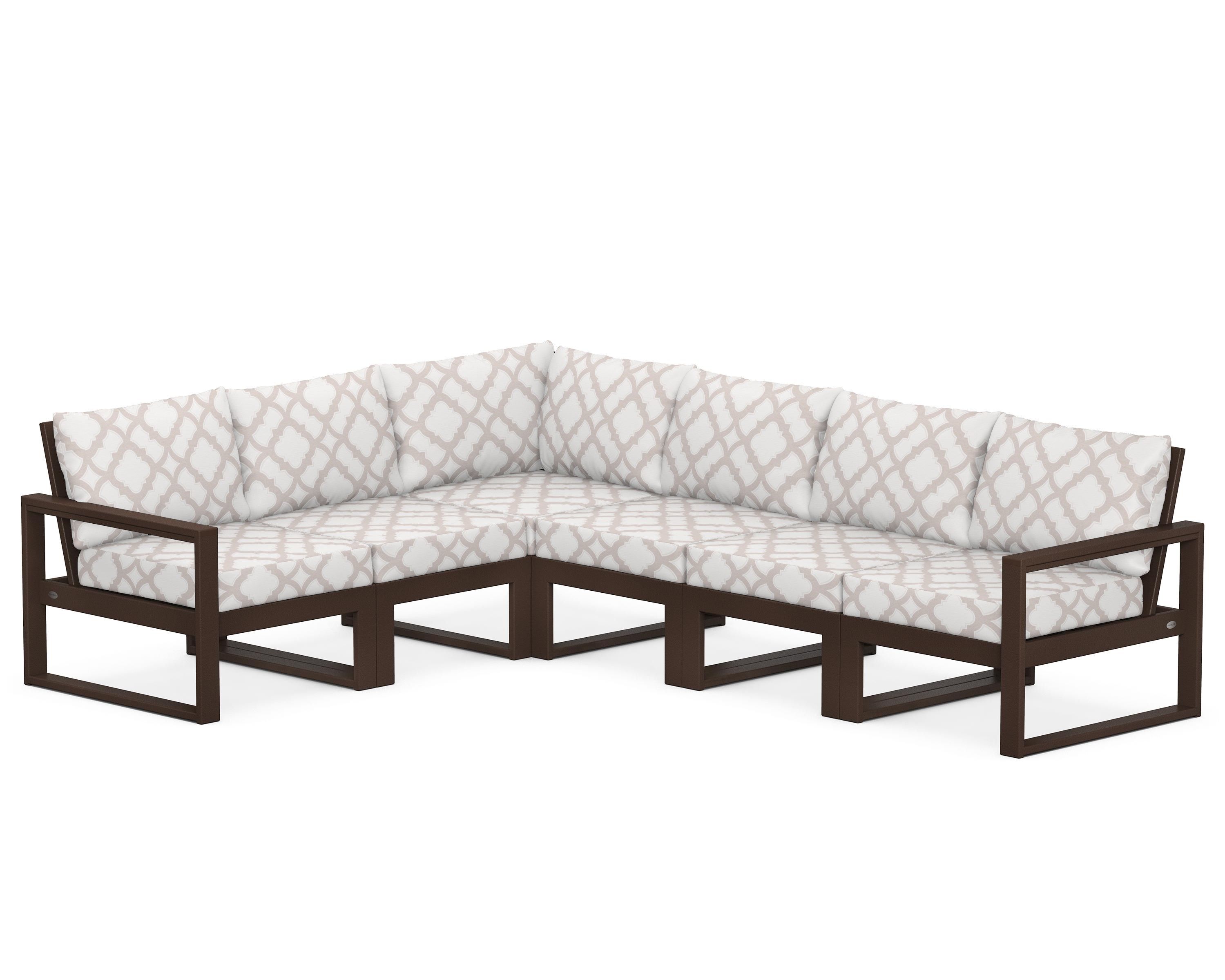 POLYWOOD® EDGE 6-Piece Modular Deep Seating Set in Mahogany / Trellis Dune Burlap