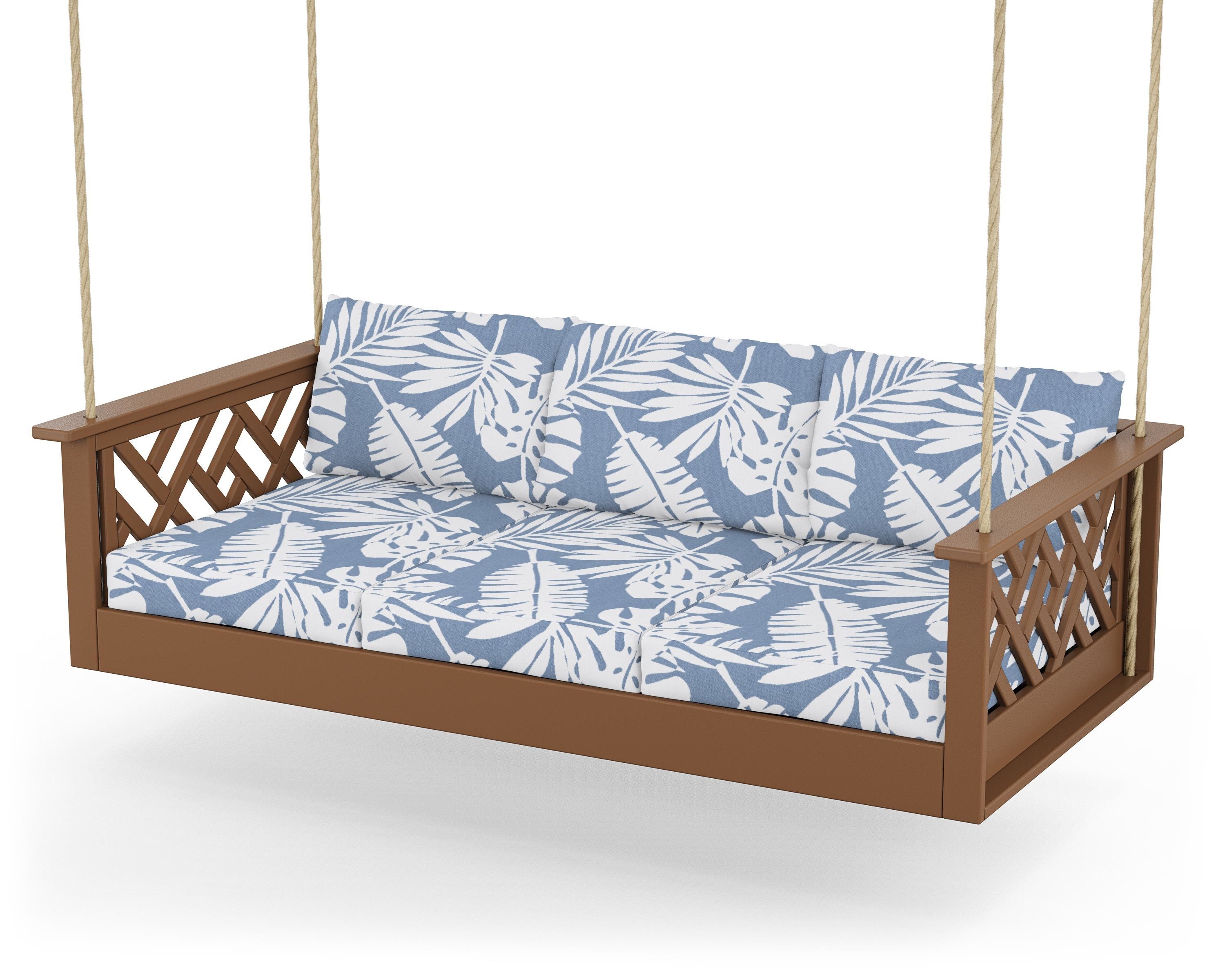 POLYWOOD® Chippendale Daybed Swing in Teak / Leaf Sky Blue