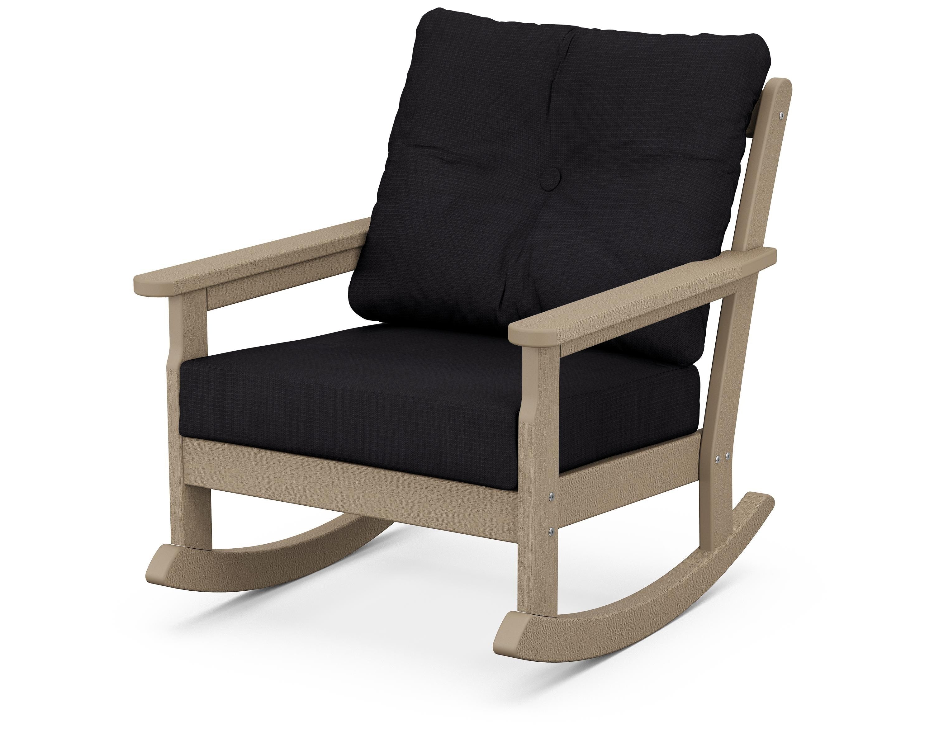POLYWOOD® Vineyard Deep Seating Rocking Chair in Vintage Sahara / Midnight Linen