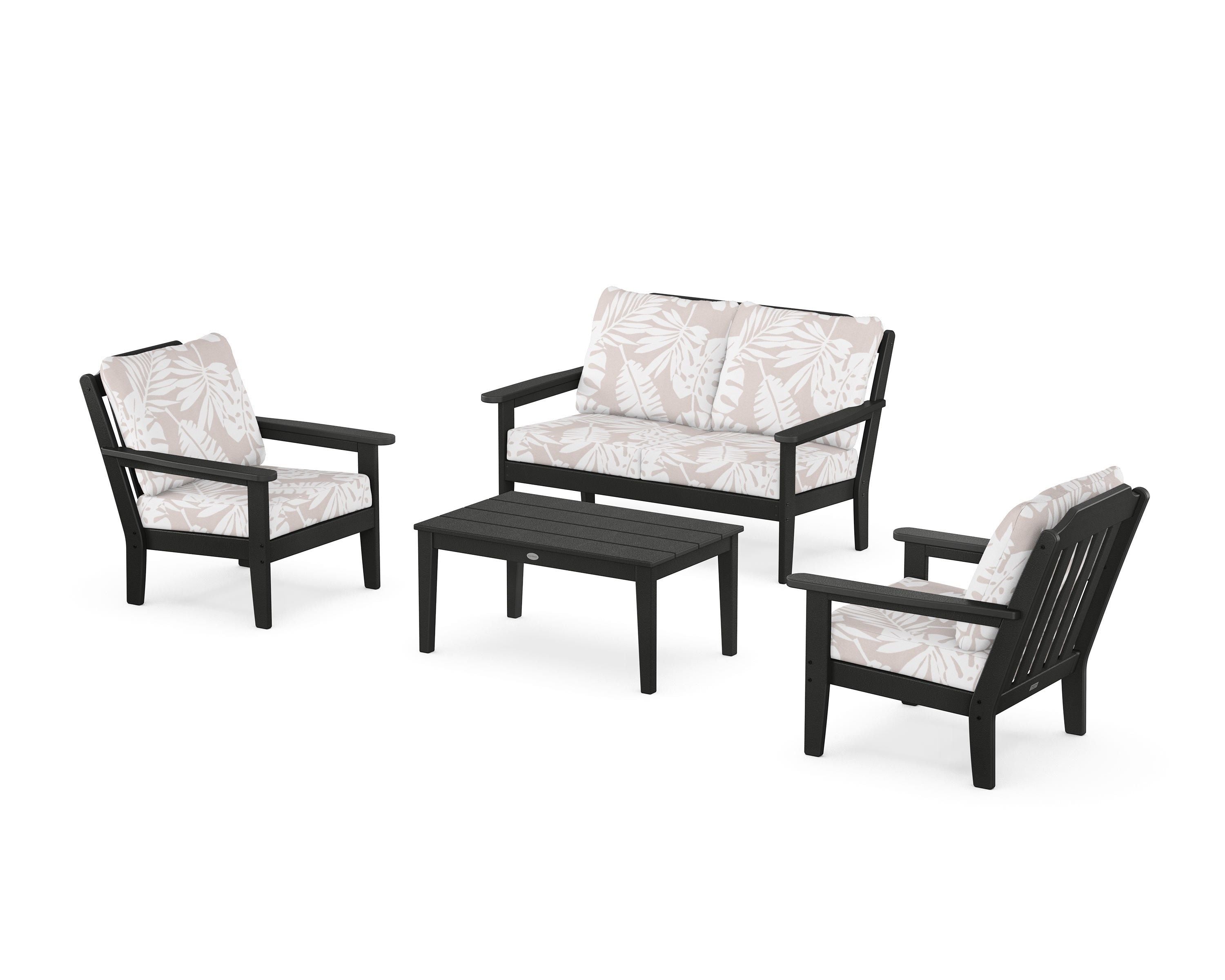 Country Living Cottage 4-Piece Deep Seating Set with Loveseat in Black / Leaf Dune Burlap