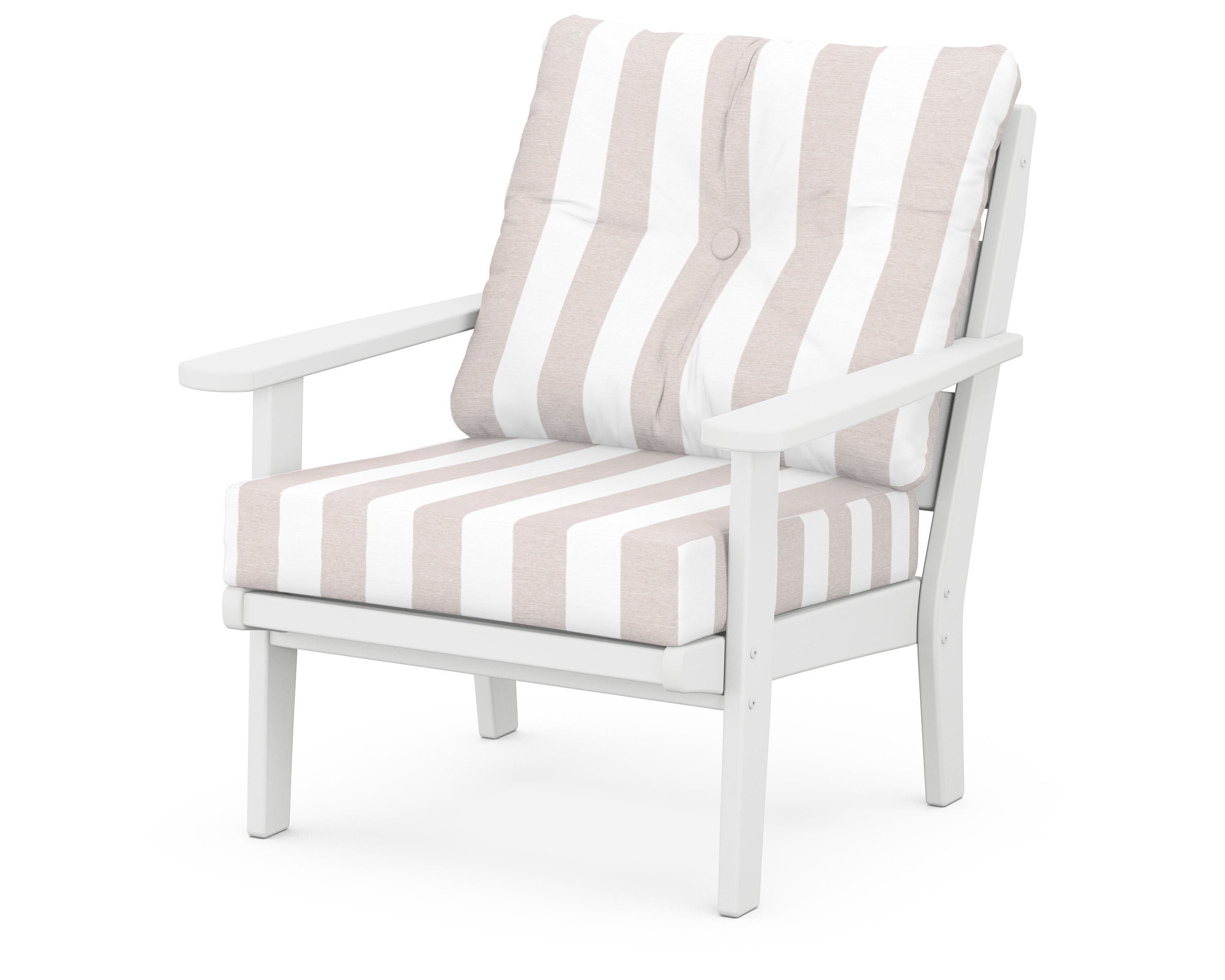 POLYWOOD® Lakeside Deep Seating Chair in White / Cabana Stripe Dune Burlap