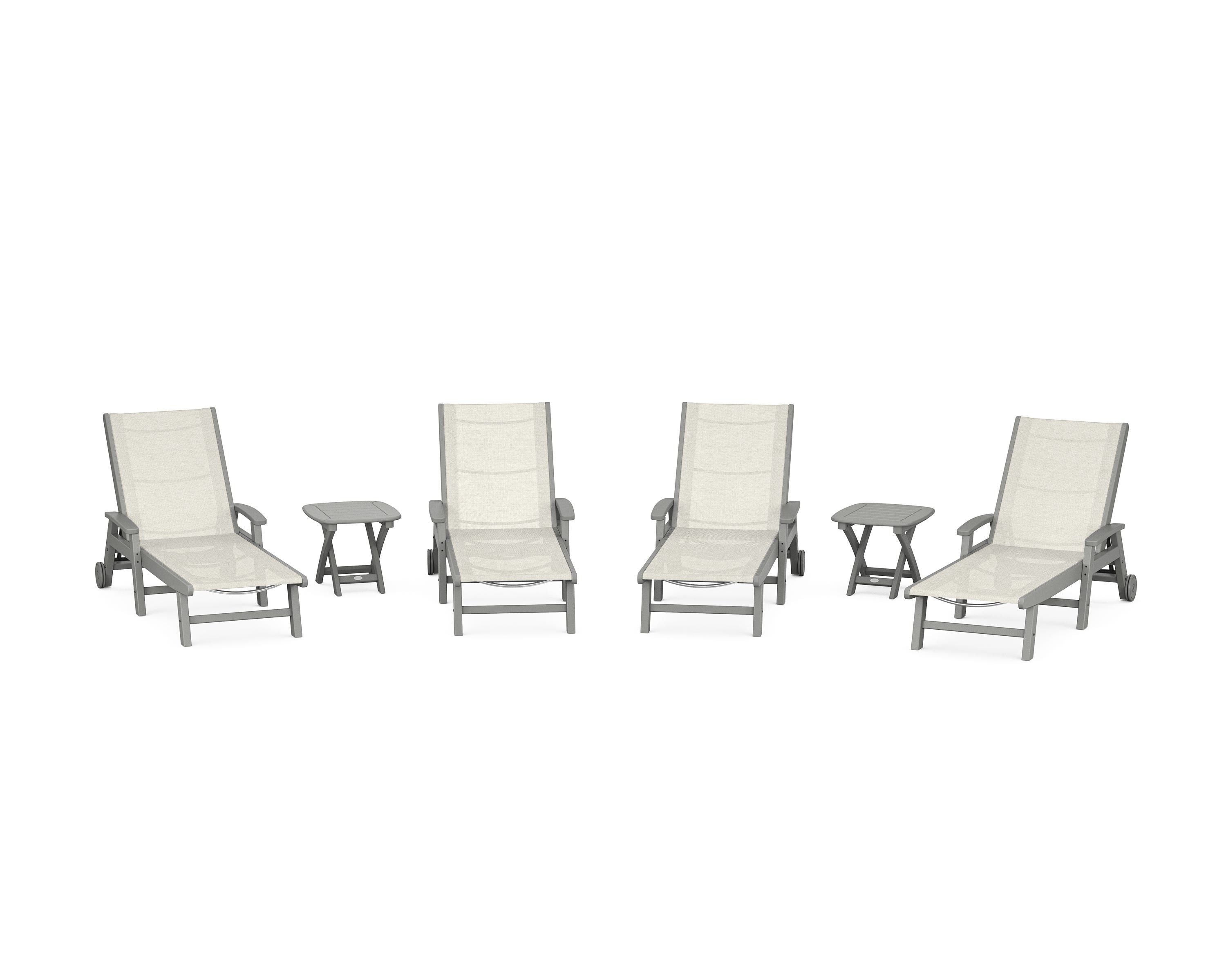 POLYWOOD® Coastal Chaise 6-Piece Set with Wheels in Slate Grey / Parchment Sling